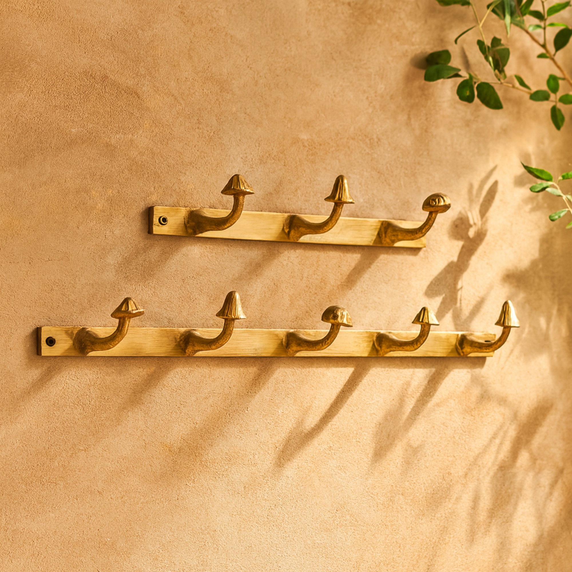 Set of 2 Mushroom Gold Metal 8 Hanger Home Wall Hook
