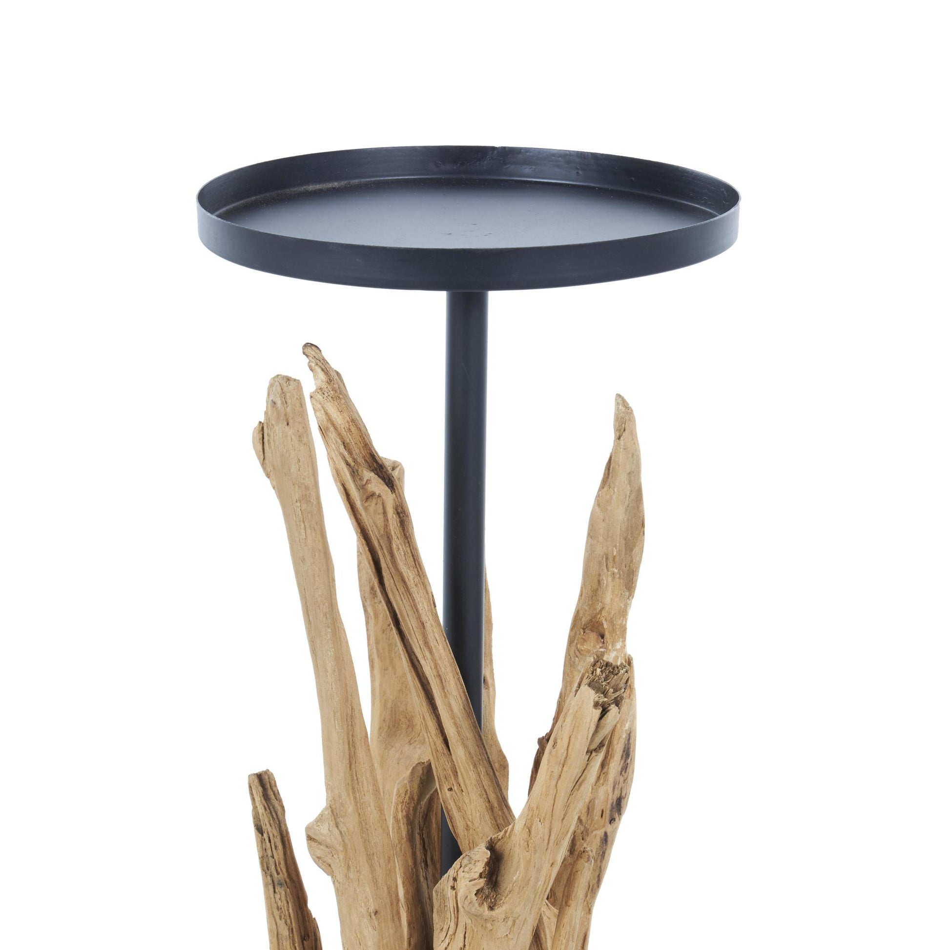 Brown Teak Wood Handmade Tall Tree Branch Floor Decorative Candle Holder with Black Metal Accents
