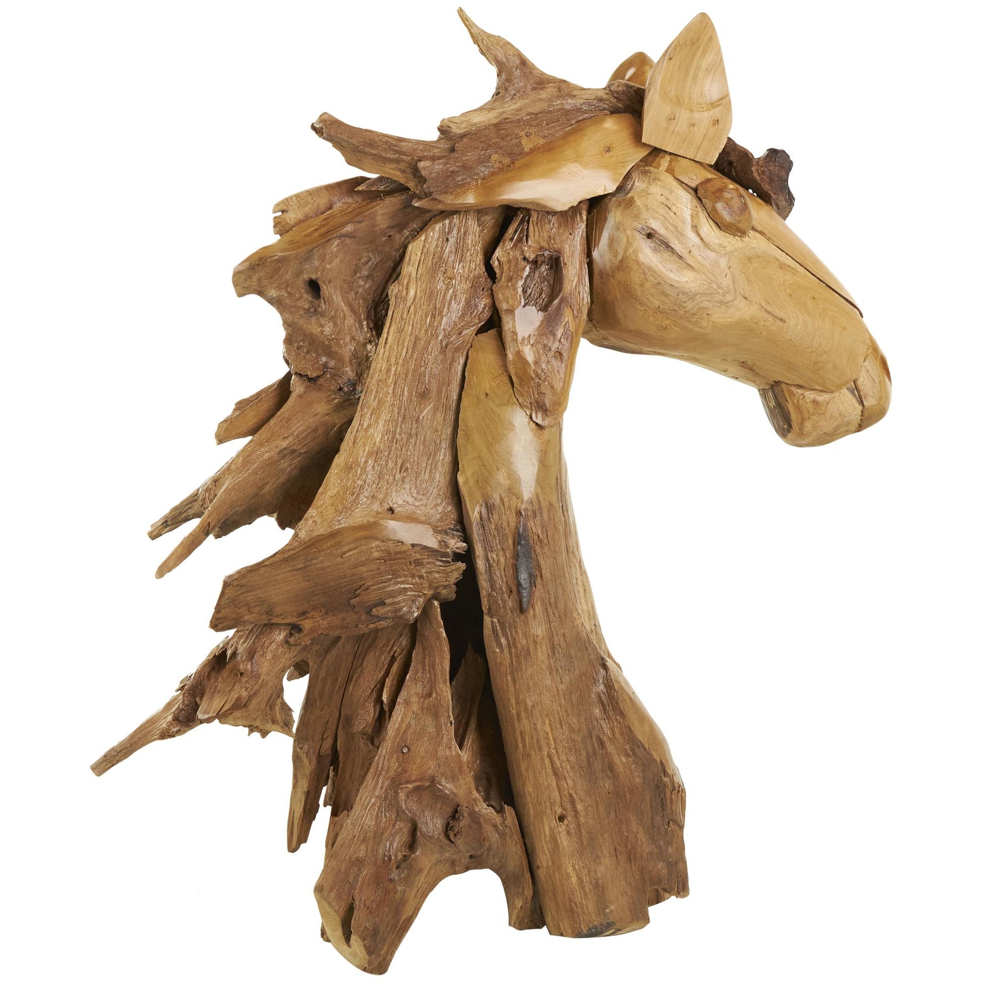 Horse Brown Teak Wood Handmade Decorative Sculpture