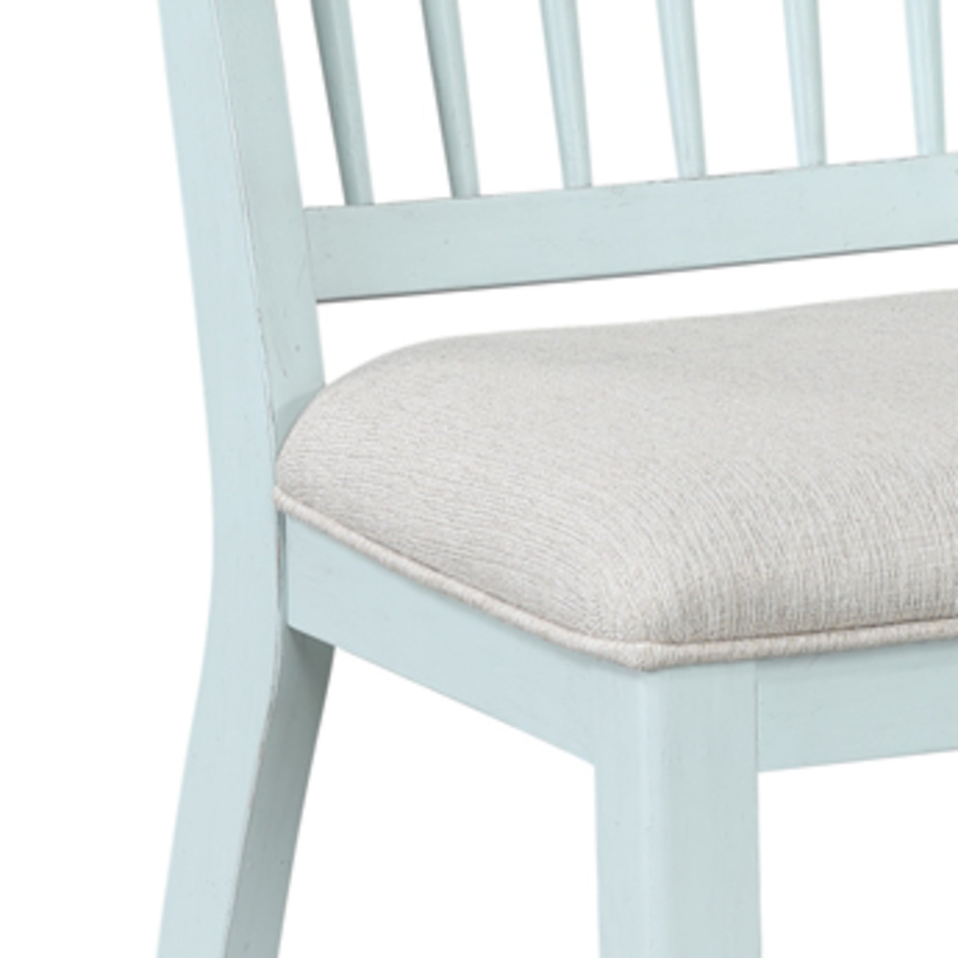 Set of 2 Light Blue Wood Kitchen Dining Chair with Beige Fabric Seat and Slatted Back
