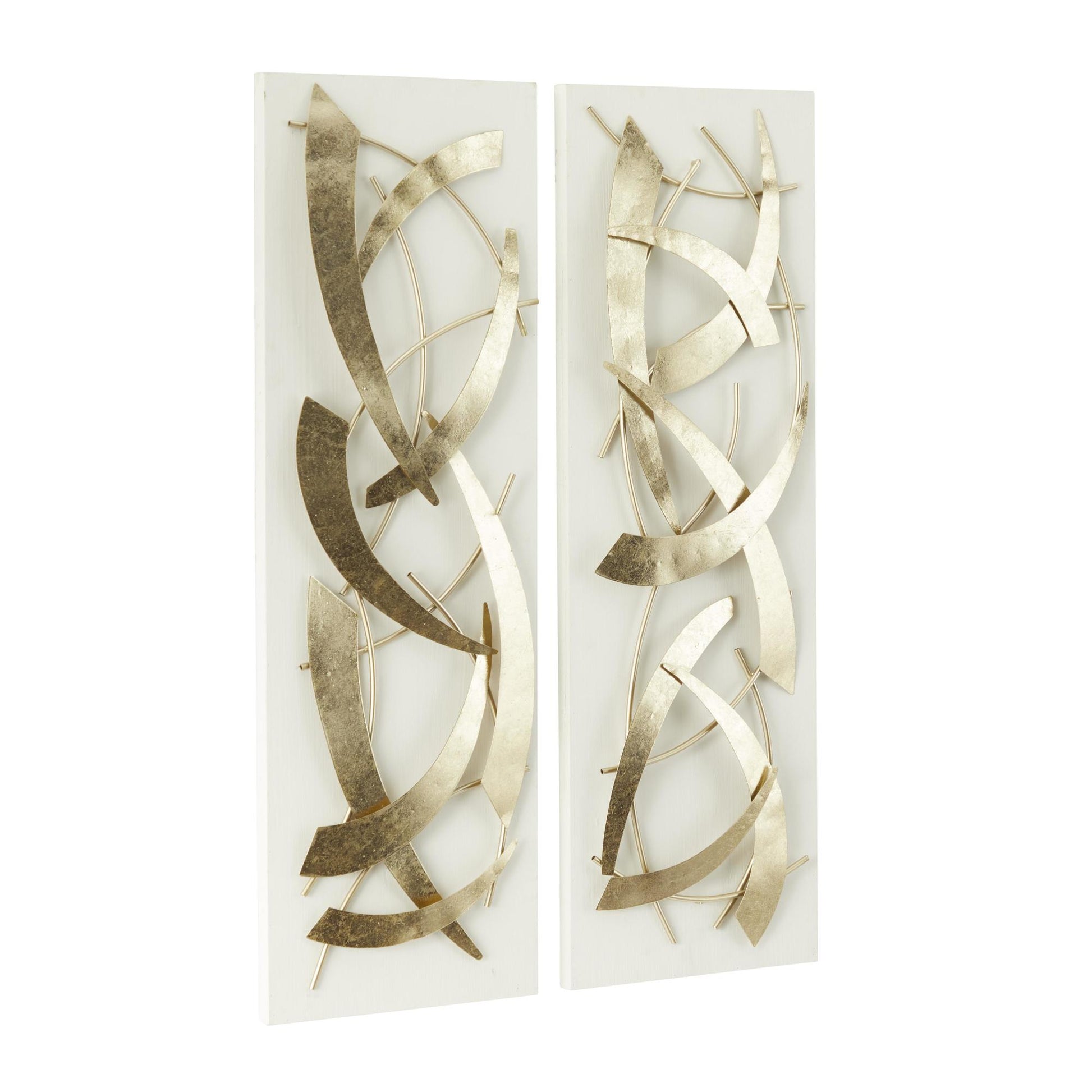 Set of 2 Abstract Metal Dimensional Home Wall Decor with Black Backing Set of 2 12"W, 36"H