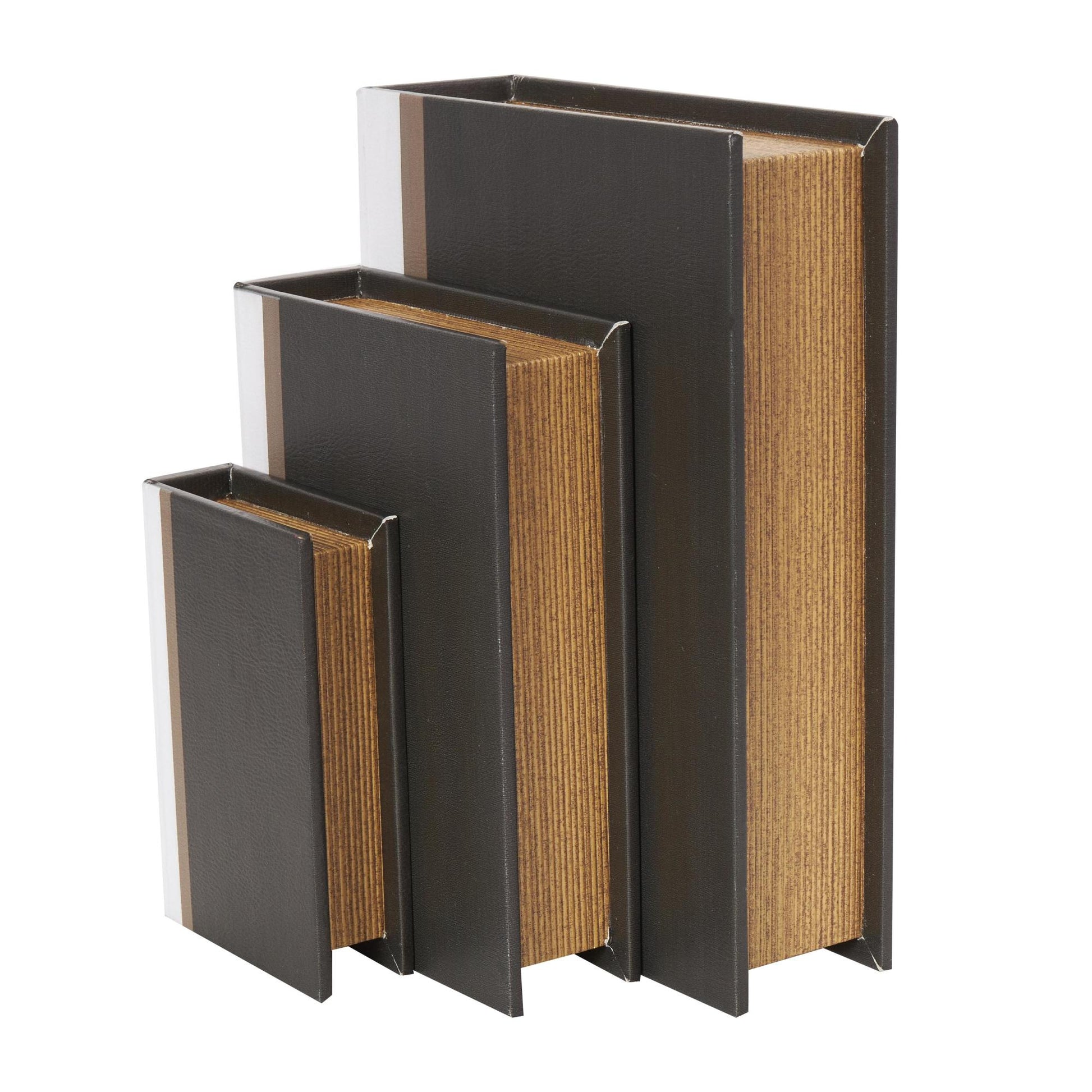 Set of 3 Black Faux Leather Paris, London, New York Faux Book Storage Decorative Box with White Spine