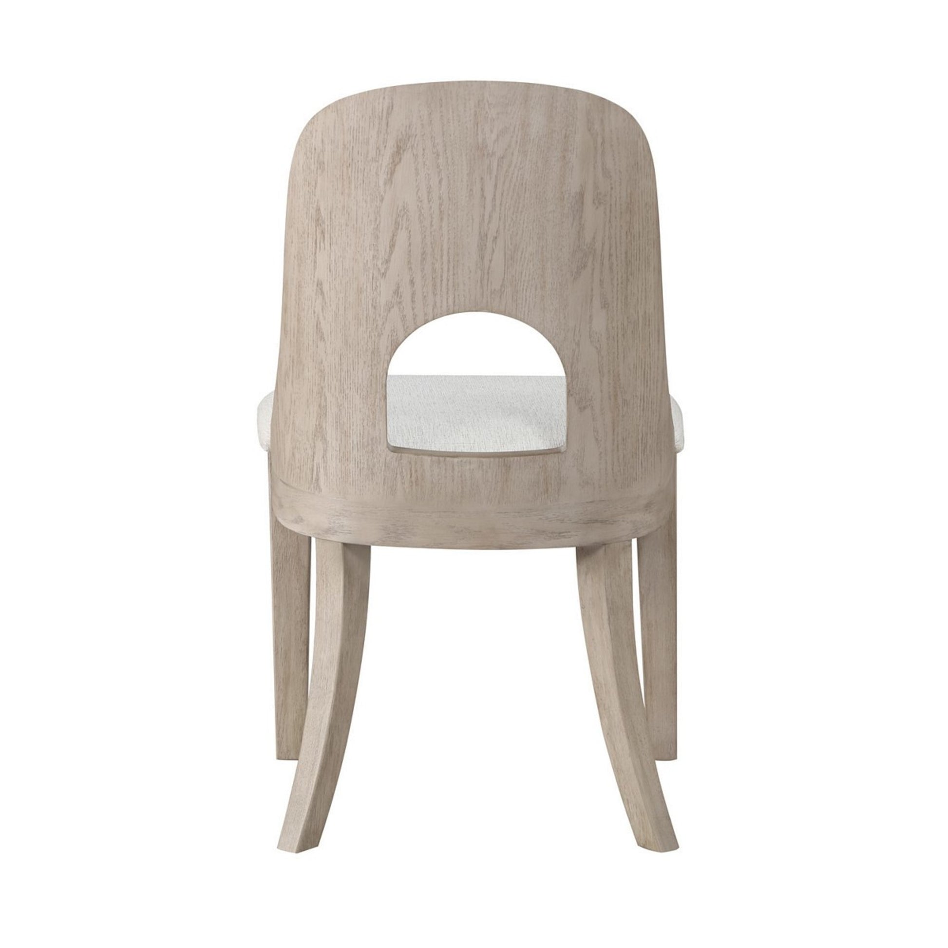 Set of 2 Beige Wood Washed Curved Cutout Back Kitchen Dining Chair with Cream Fabric Cushion