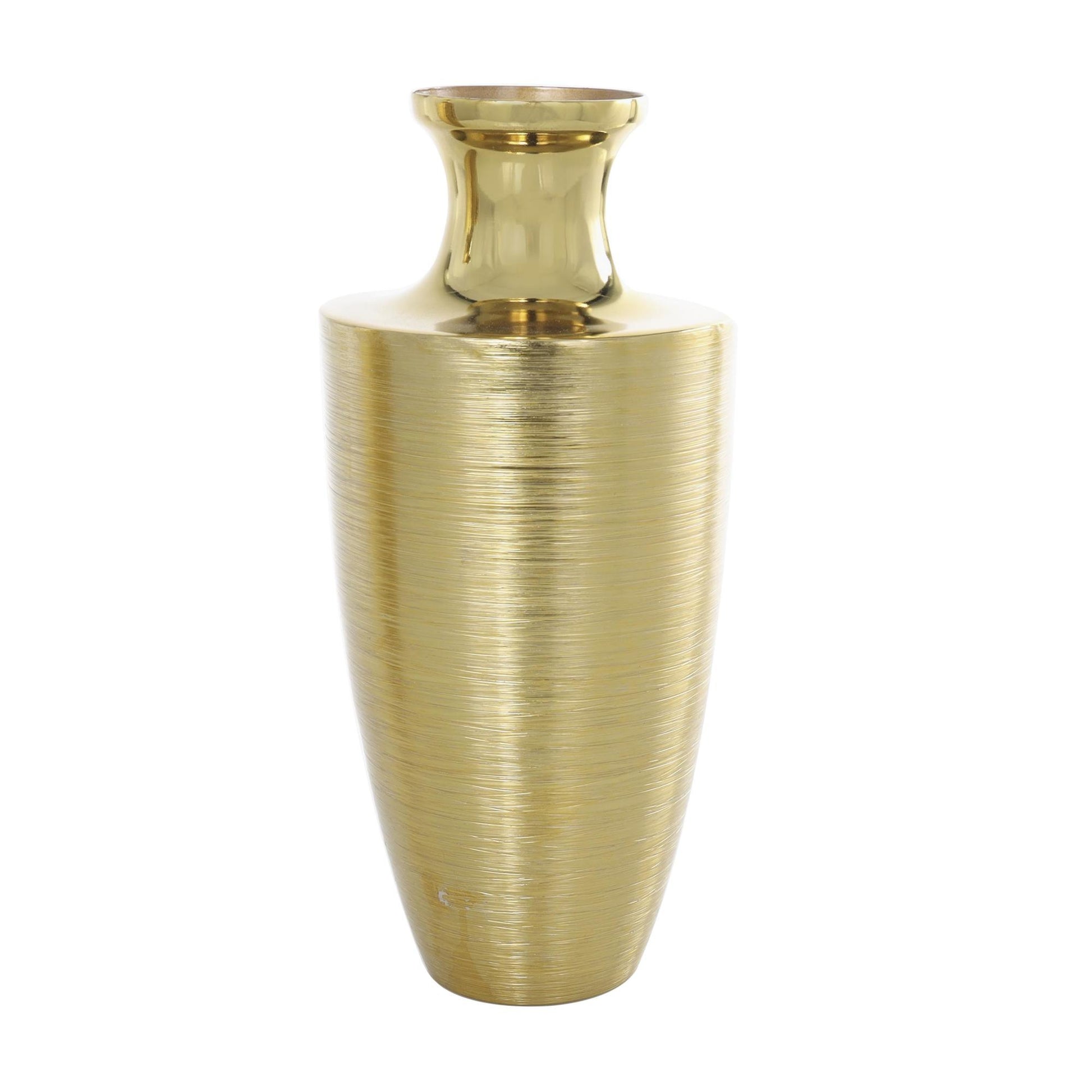 Set of 2 Gold Aluminum Metal Brushed Textured Decorative Vase