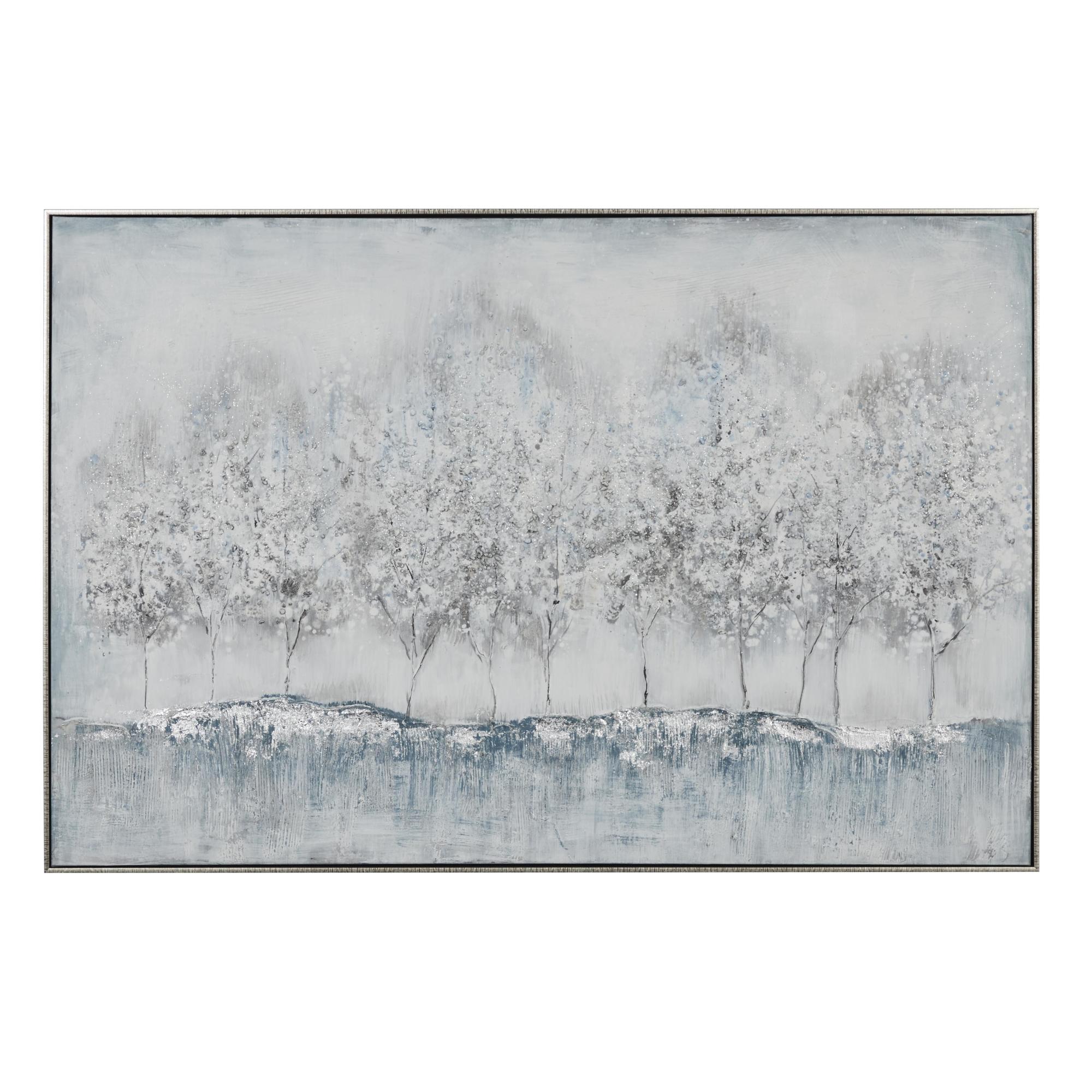 Tree Gray Canvas Living Room Framed Wall Art with Silver Frame