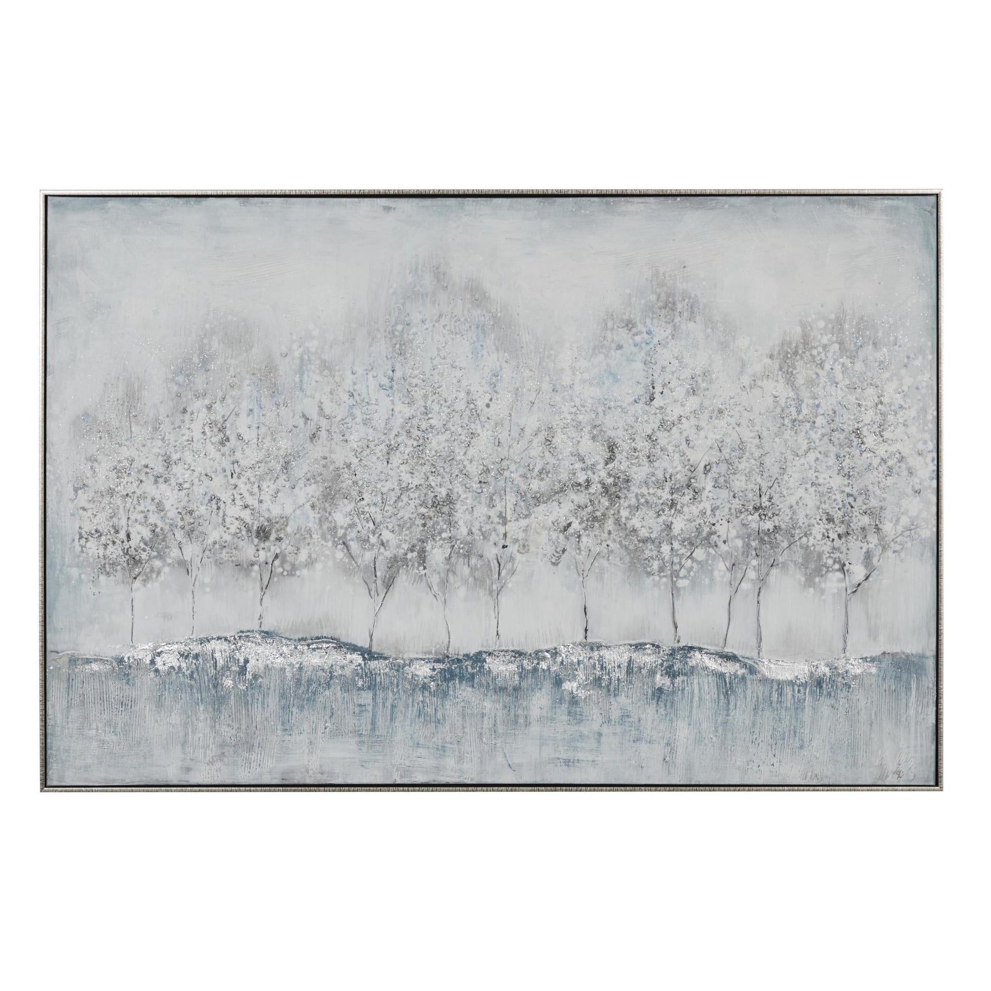 Tree Gray Canvas Living Room Framed Wall Art with Silver Frame