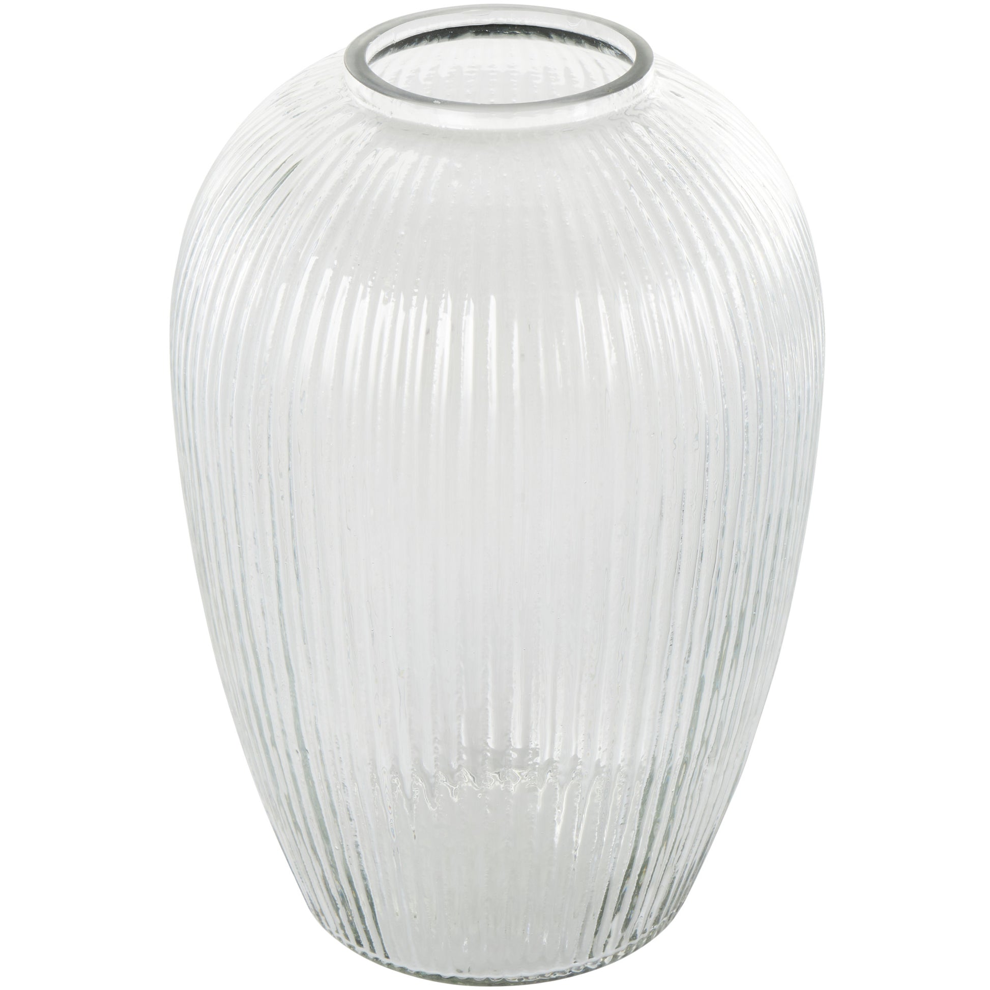 Glass Ribbed Fluted Decorative Vase 6" x 6" x 9"