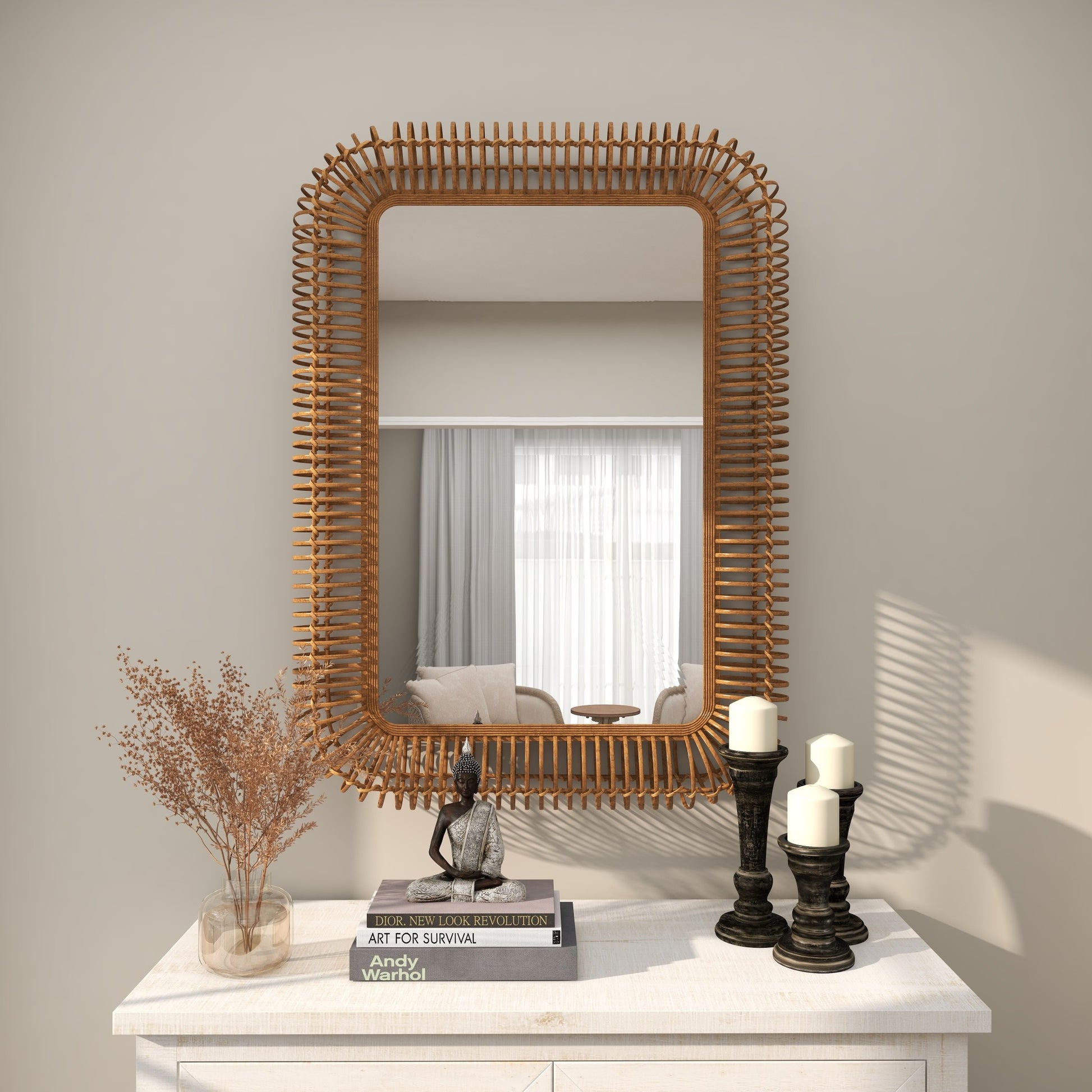 Tribal Brown Wood Handmade Woven Room Wall Mirror