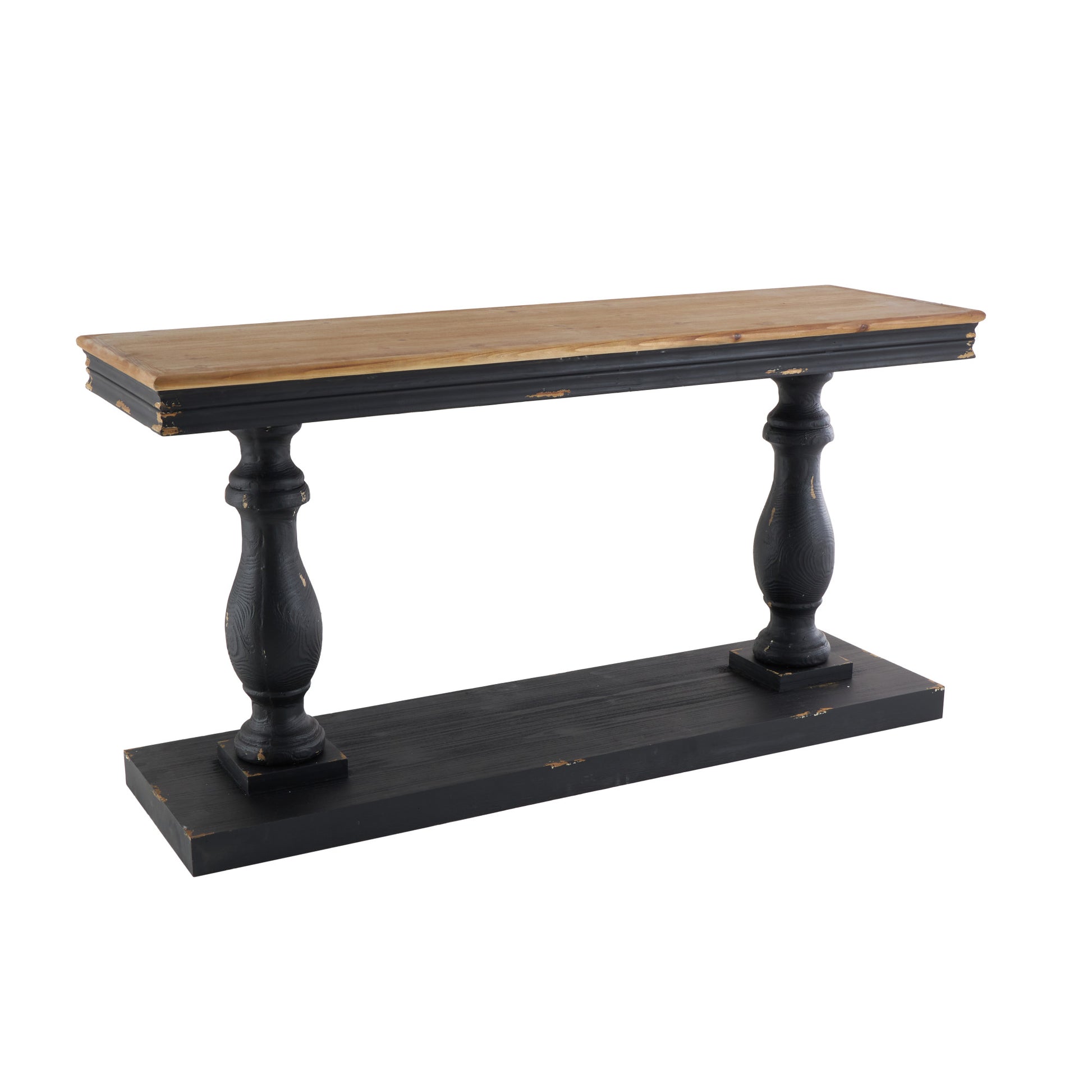 Black Wood Distressed Living Room Console Table with Brown Wood Top