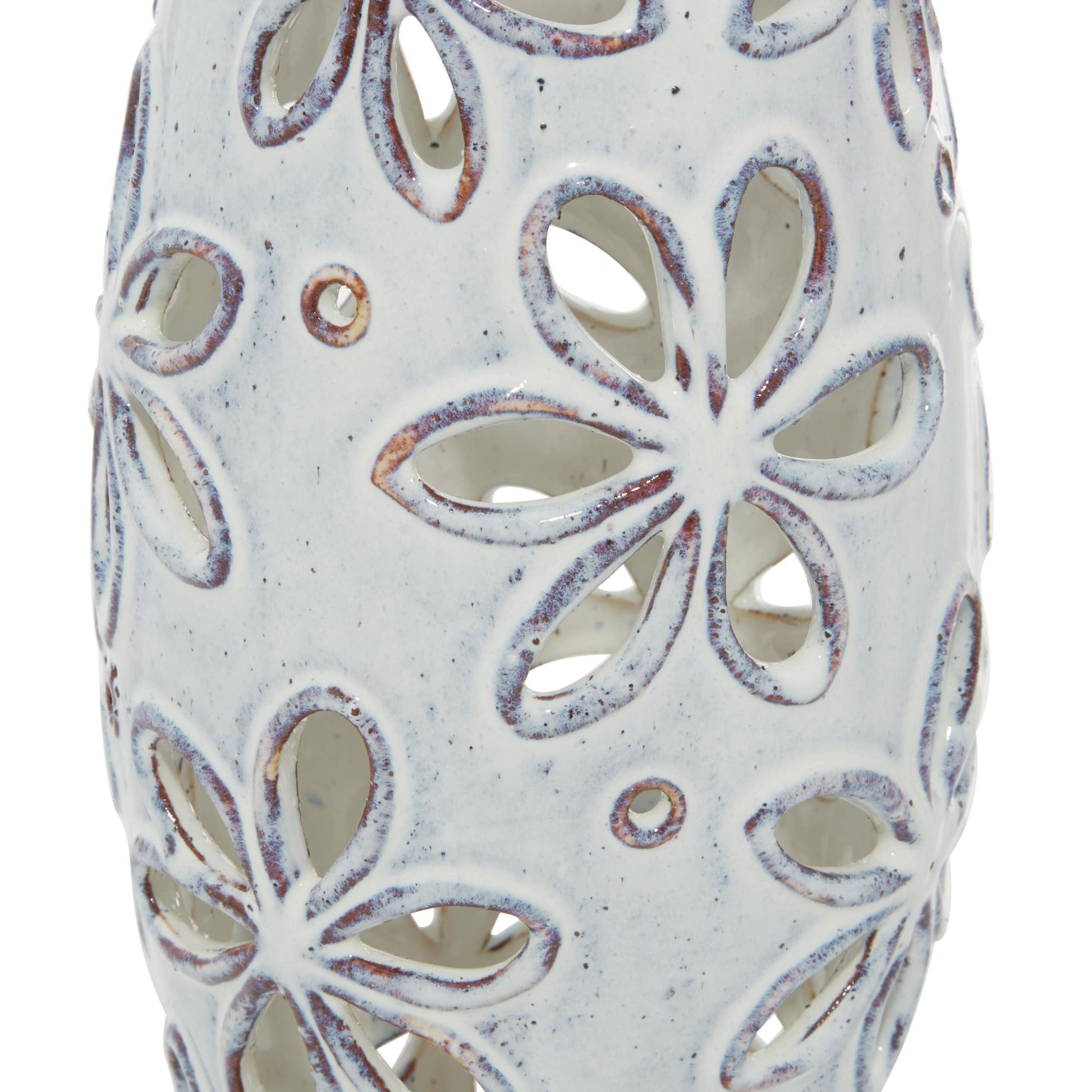 Set of 2 Floral White Ceramic Handmade Daisy Cut Out Decorative Vase