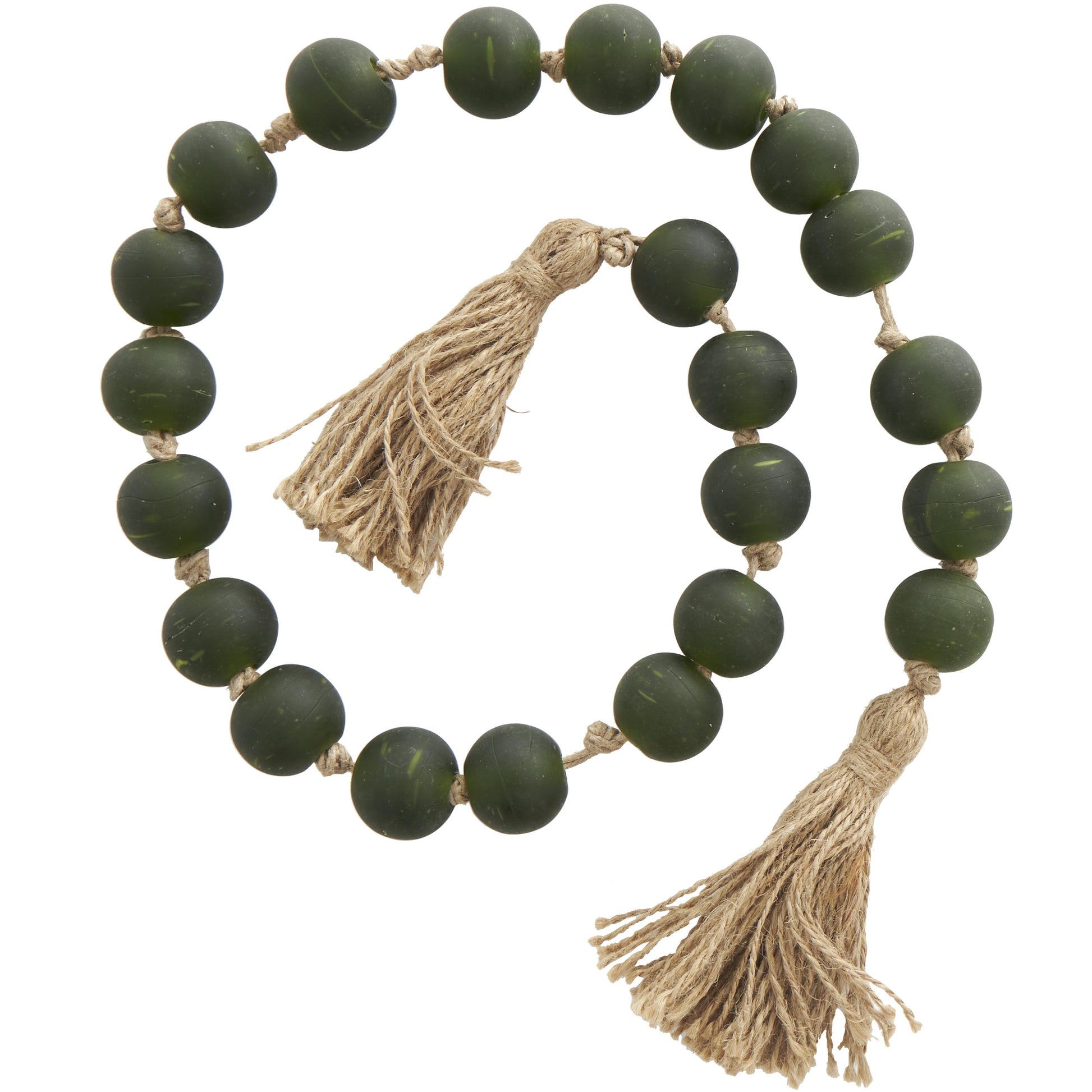 Glass Handmade Round Beaded Garland with Tassel with Knotted Brown Jute