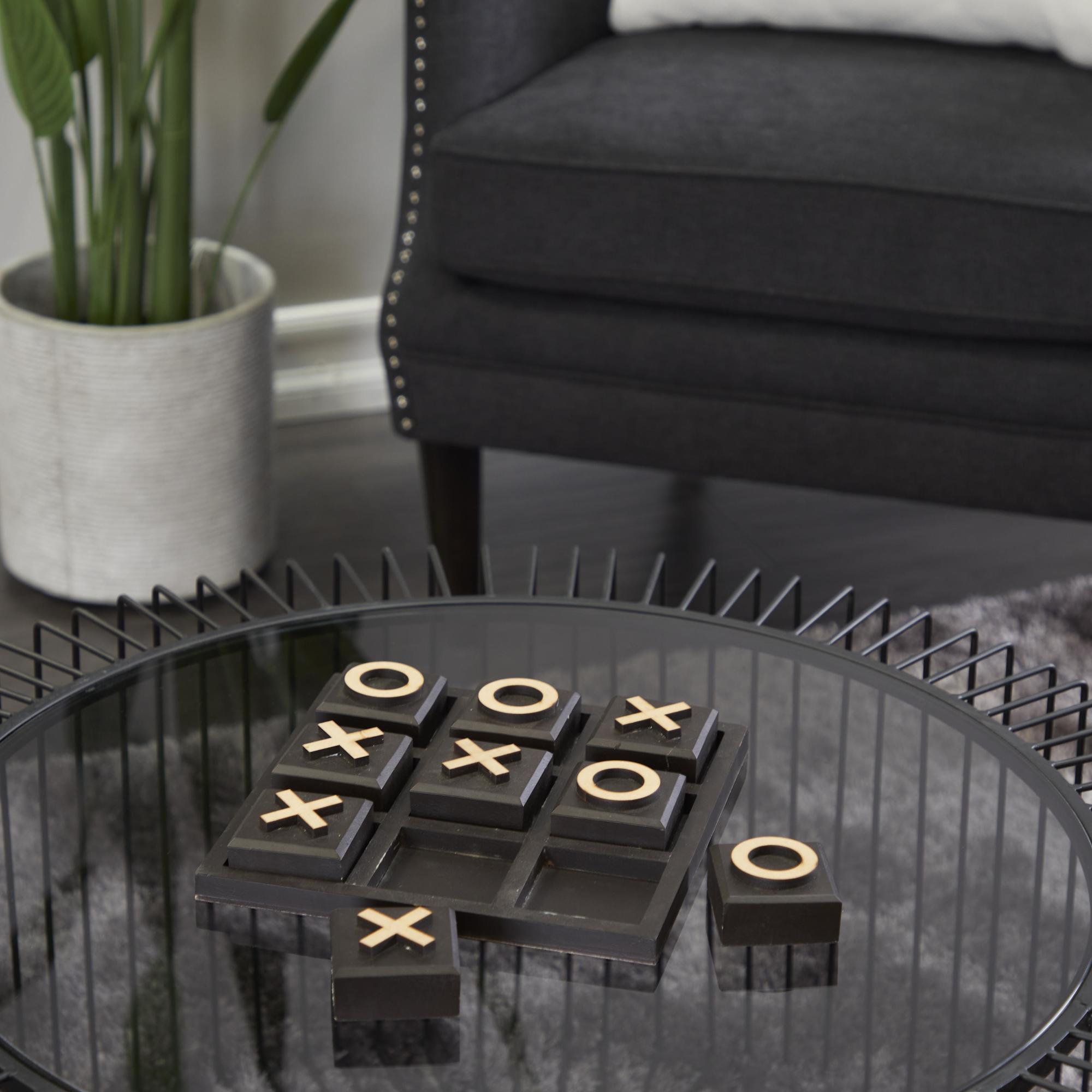 Tic Tac Toe Dark Brown Wooden Block Home Decor Game Set with Light Wood Pieces