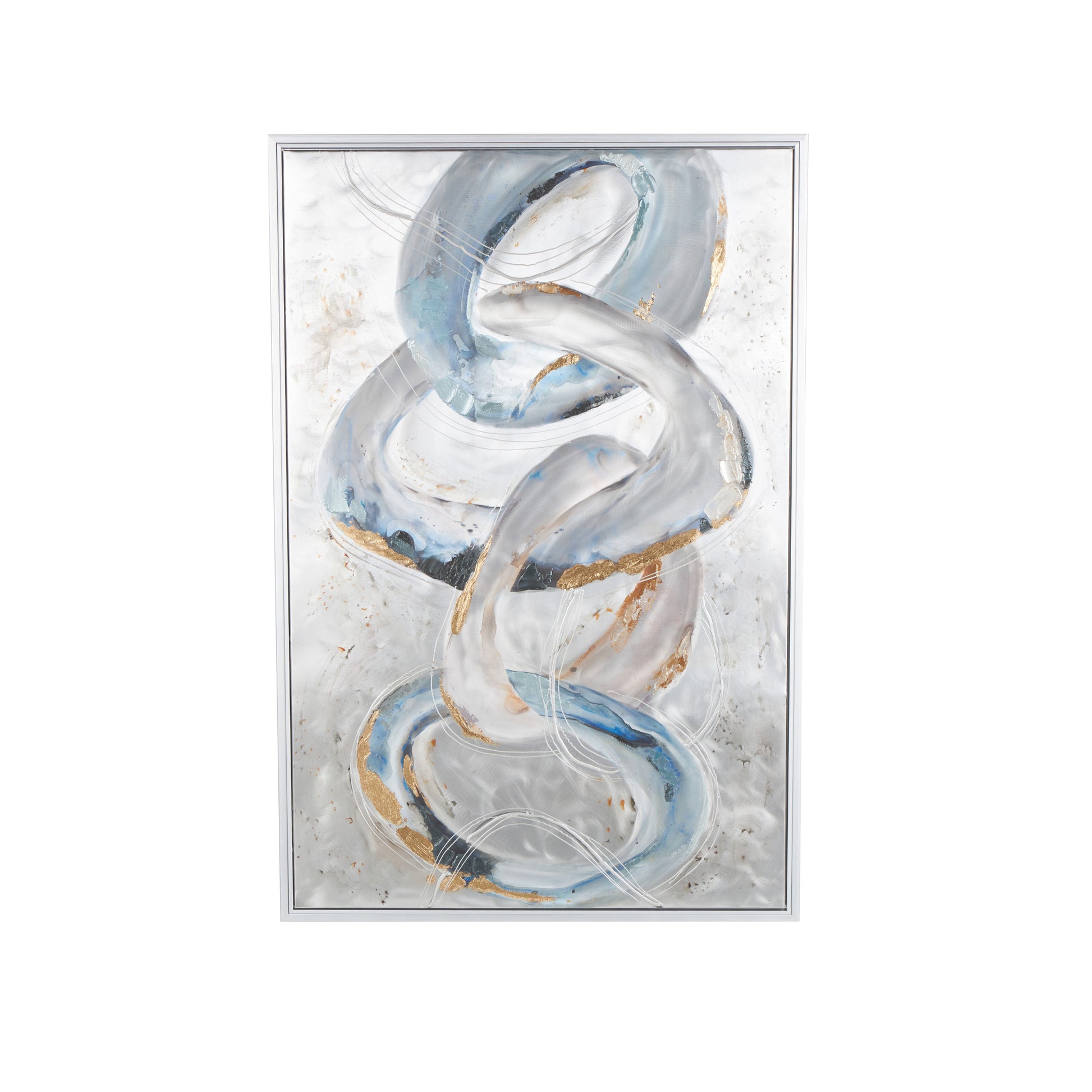 Abstract Gray Canvas Interlocked Rings Living Room Framed Wall Art with Gold and Blue Accents