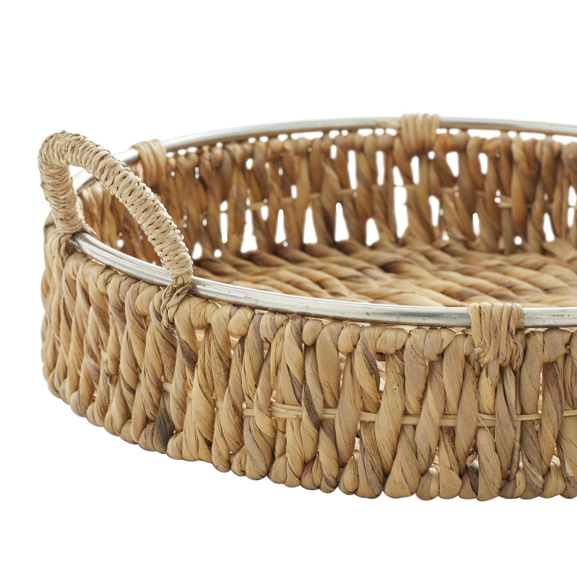 Set of 2 Brown Dried Plant Handmade Woven Living Room Decor Tray