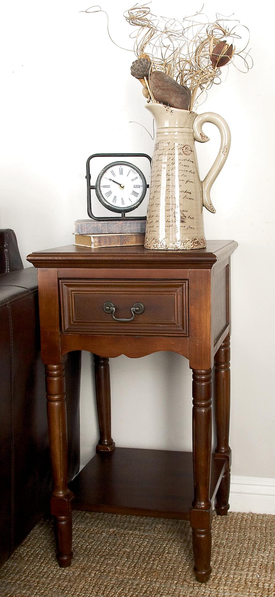 Brown Wood 1 Drawer Side End Accent Table