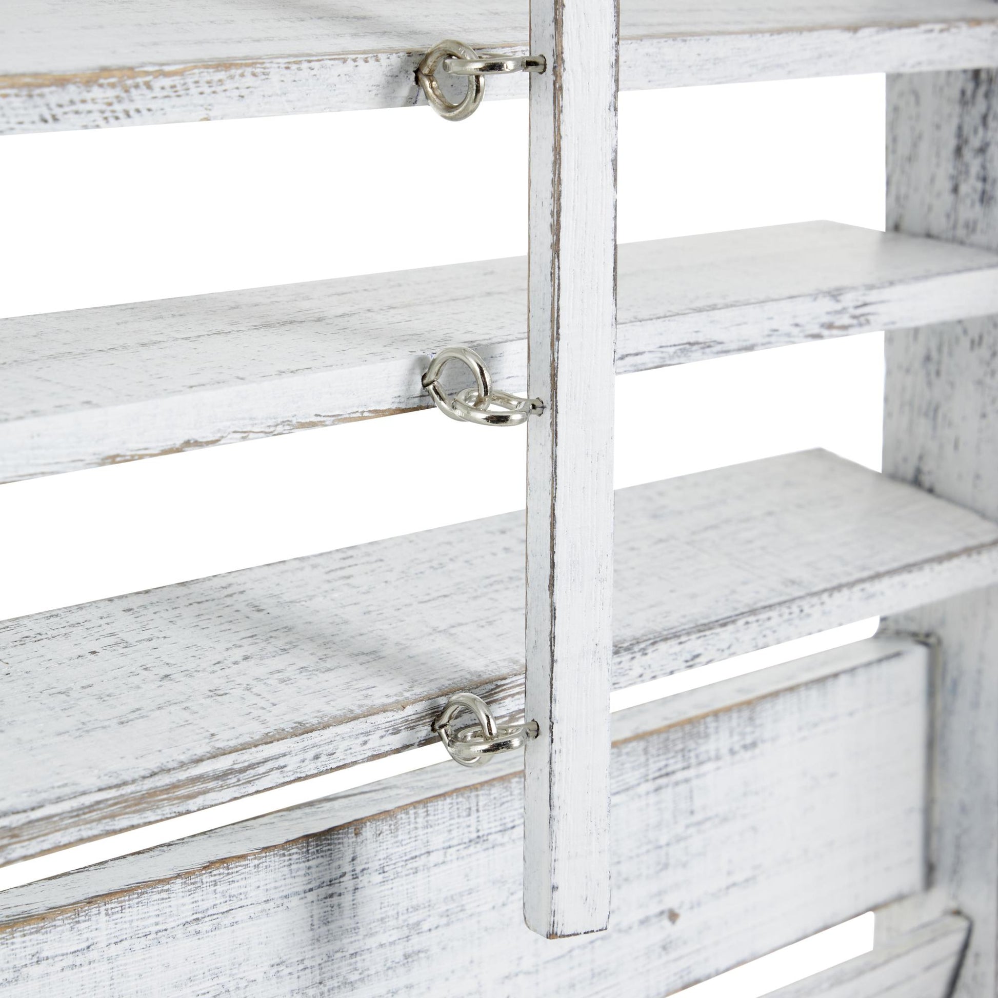 White Wood Washed Shutter Top 3 Panel Partition Room Divider Screen with Gray Distressing