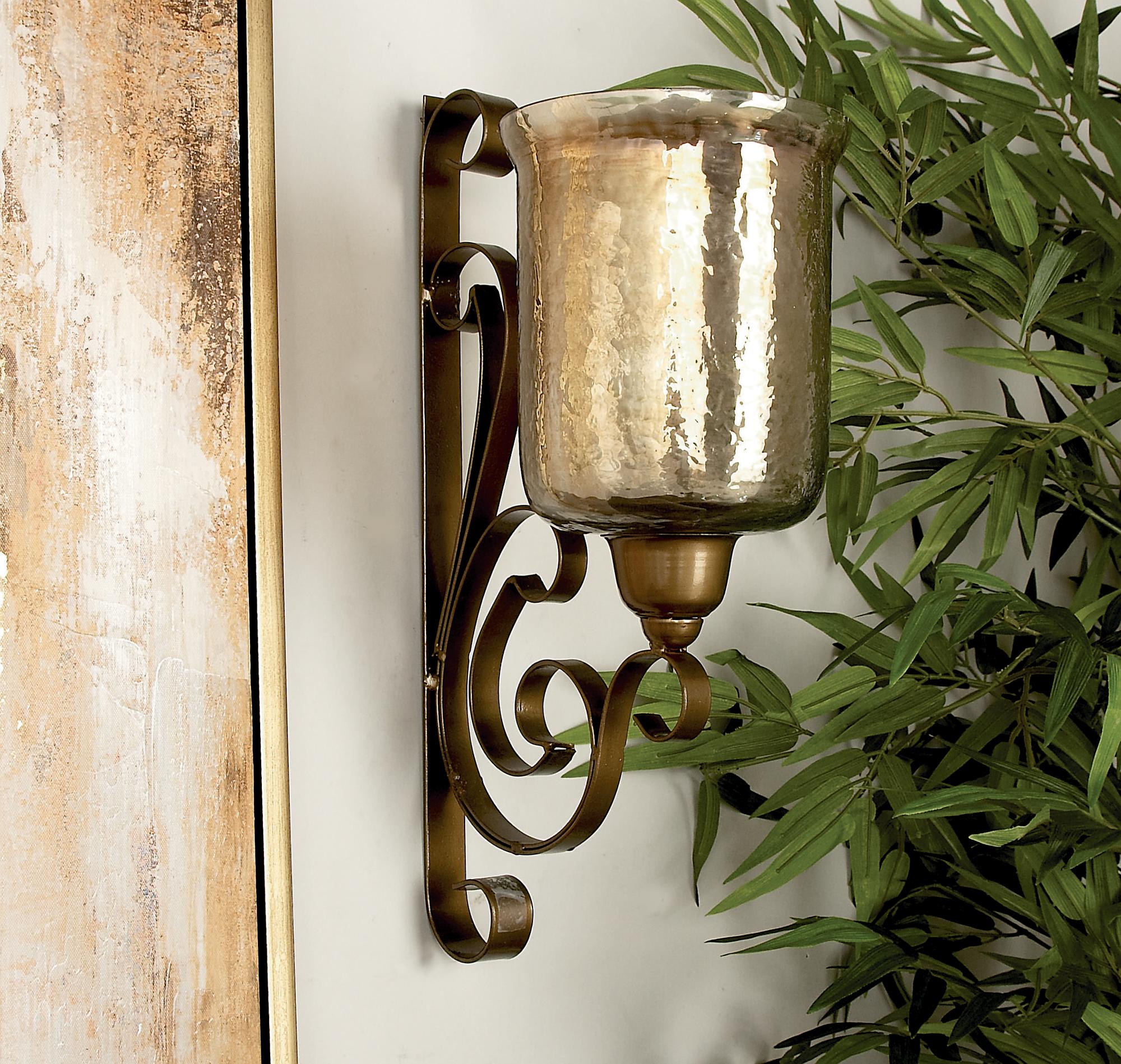 Scroll Brown Metal Single Candle Indoor Outdoor Wall Sconce