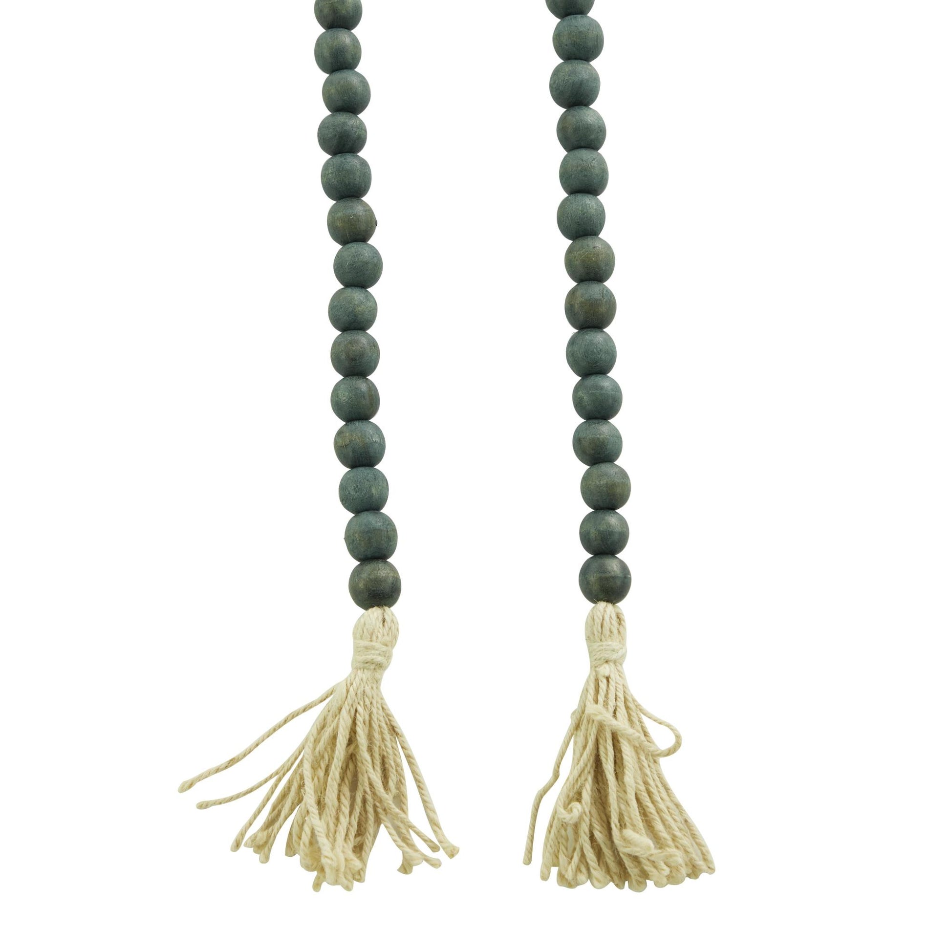Mango Wood Handmade Round Long Carved Beaded Garland with Tassel