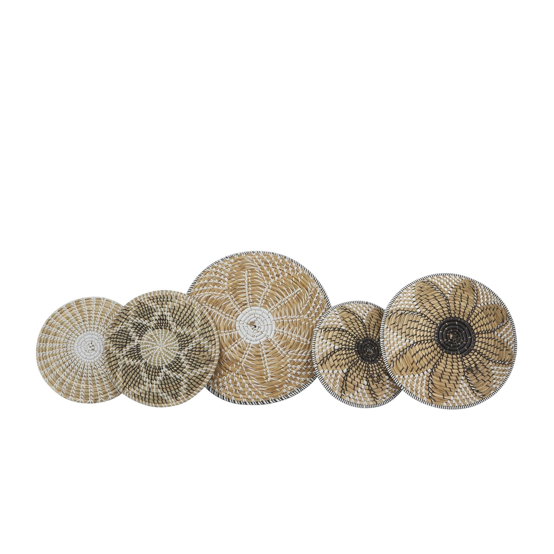 Set of 5 Plate Brown Seagrass Handmade Basket Home Wall Decor