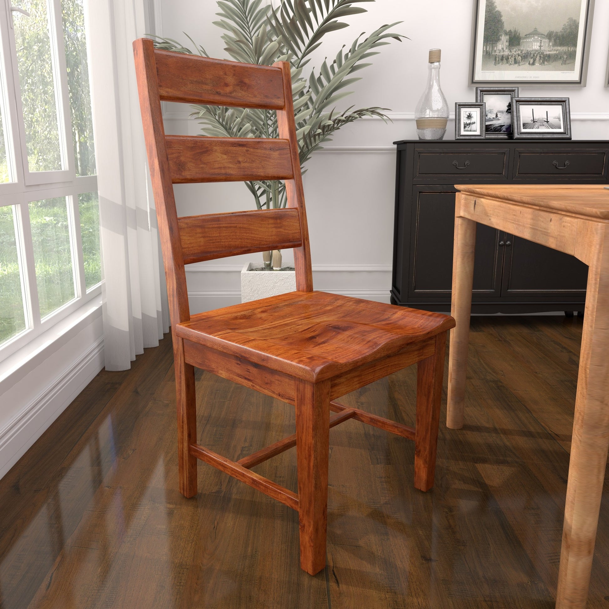 Brown Mango Wood Ladder Back Kitchen Dining Chair