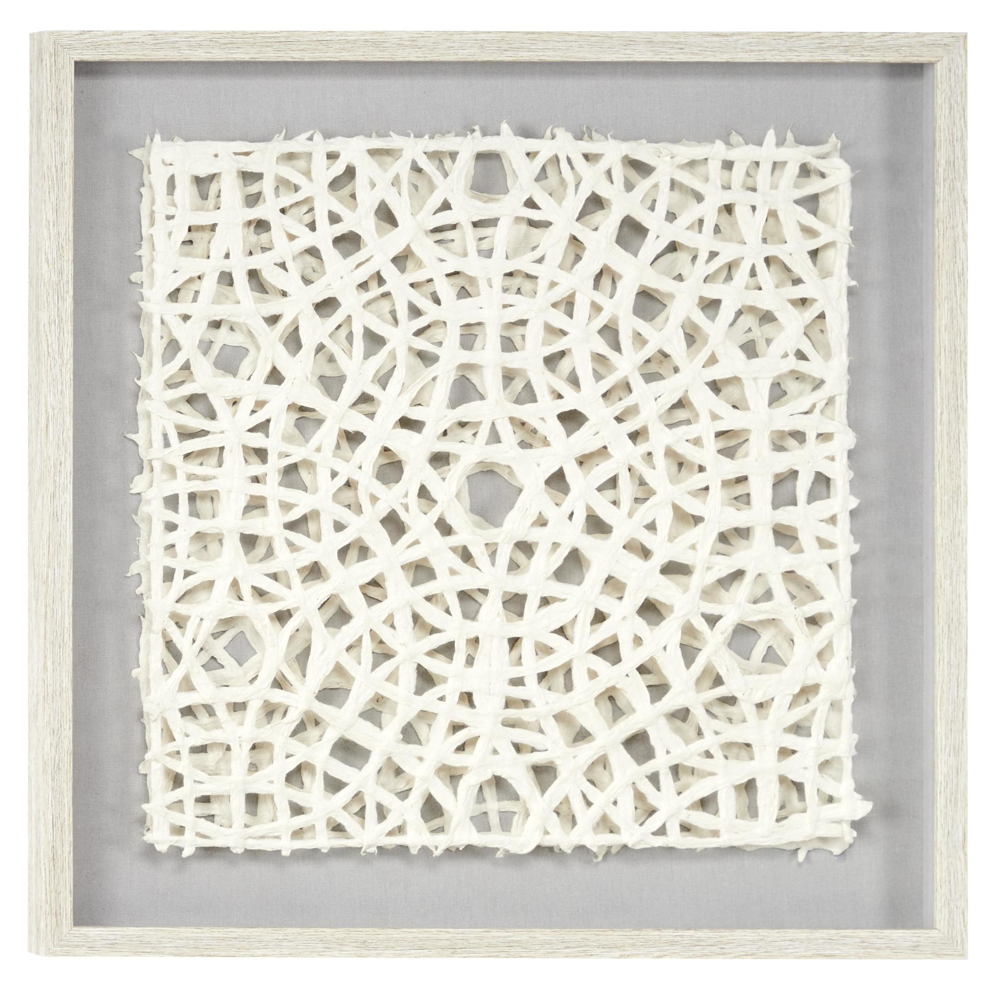 Abstract White Paper Handmade Layered 3D Lace Home Shadow Box with Gray Canvas Backing
