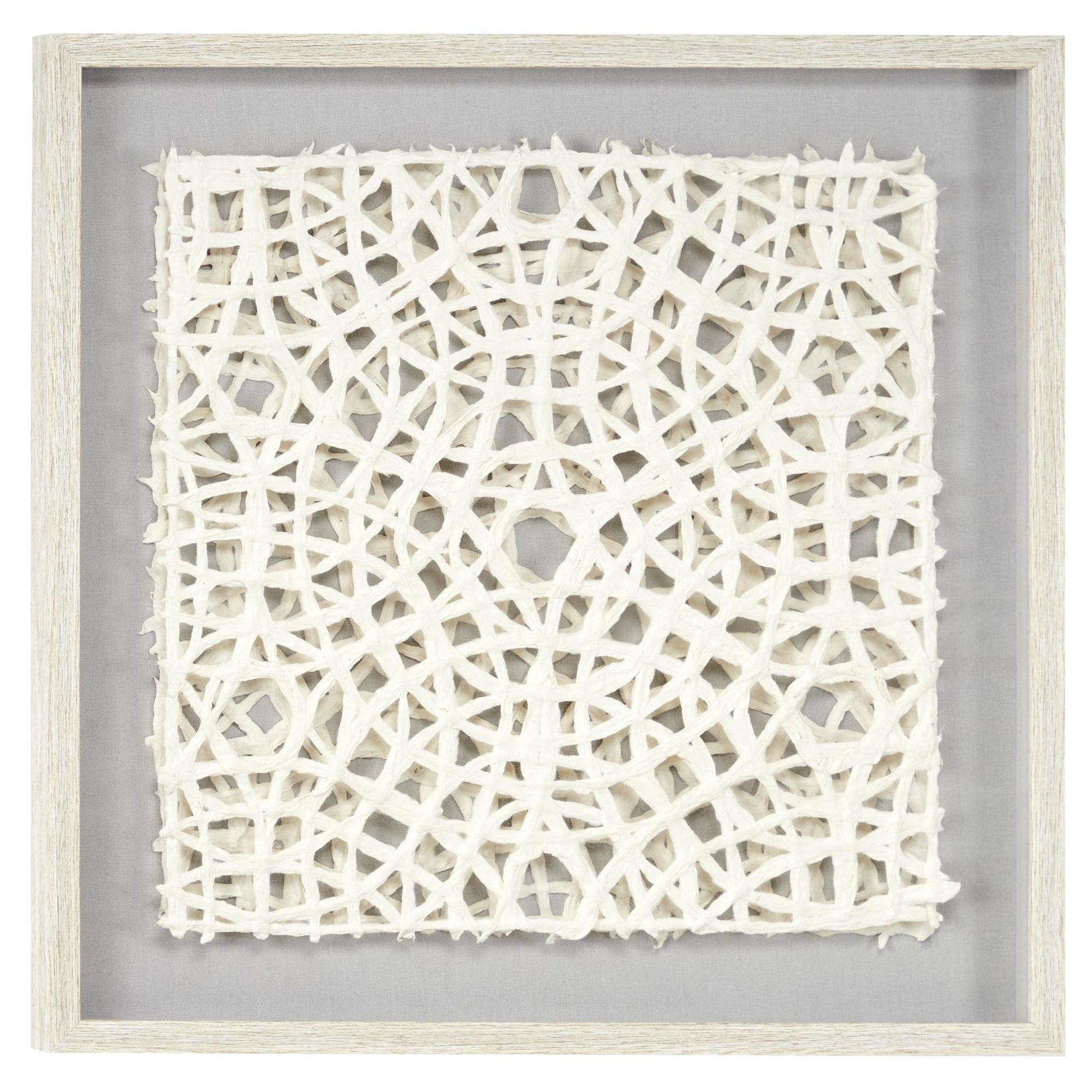 Abstract White Paper Handmade Layered 3D Lace Home Shadow Box with Gray Canvas Backing