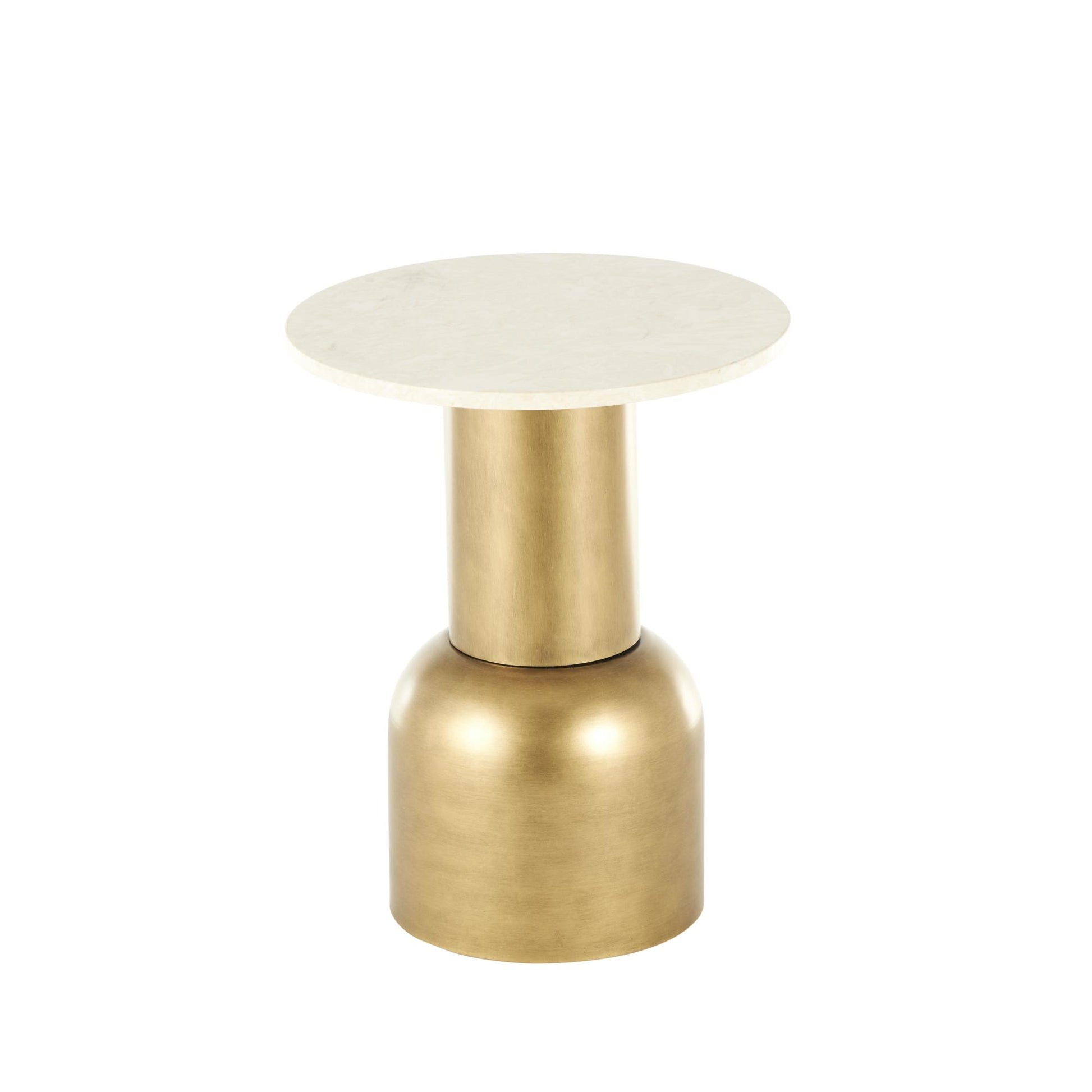 Gold Metal Pedestal Side End Accent Table with Cream Marble Tabletop