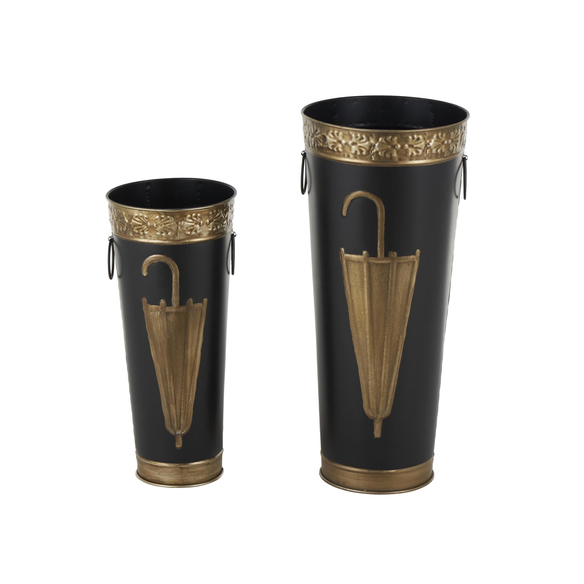 Set of 2 Metal Decorative Umbrella Stand with Umbrella Image and Handles