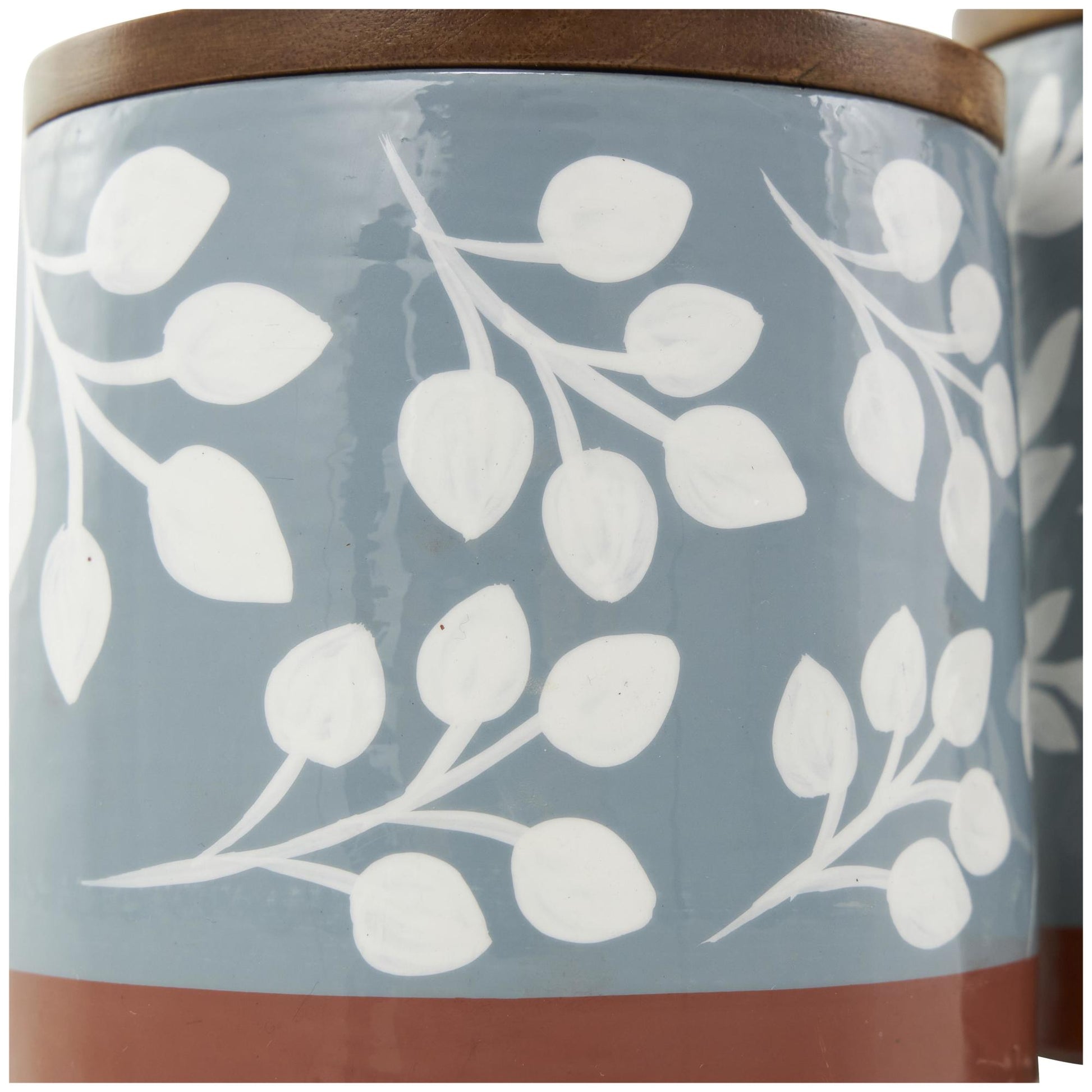 Set of 3 Floral Ceramic Decorative Canisters with Wood Lids