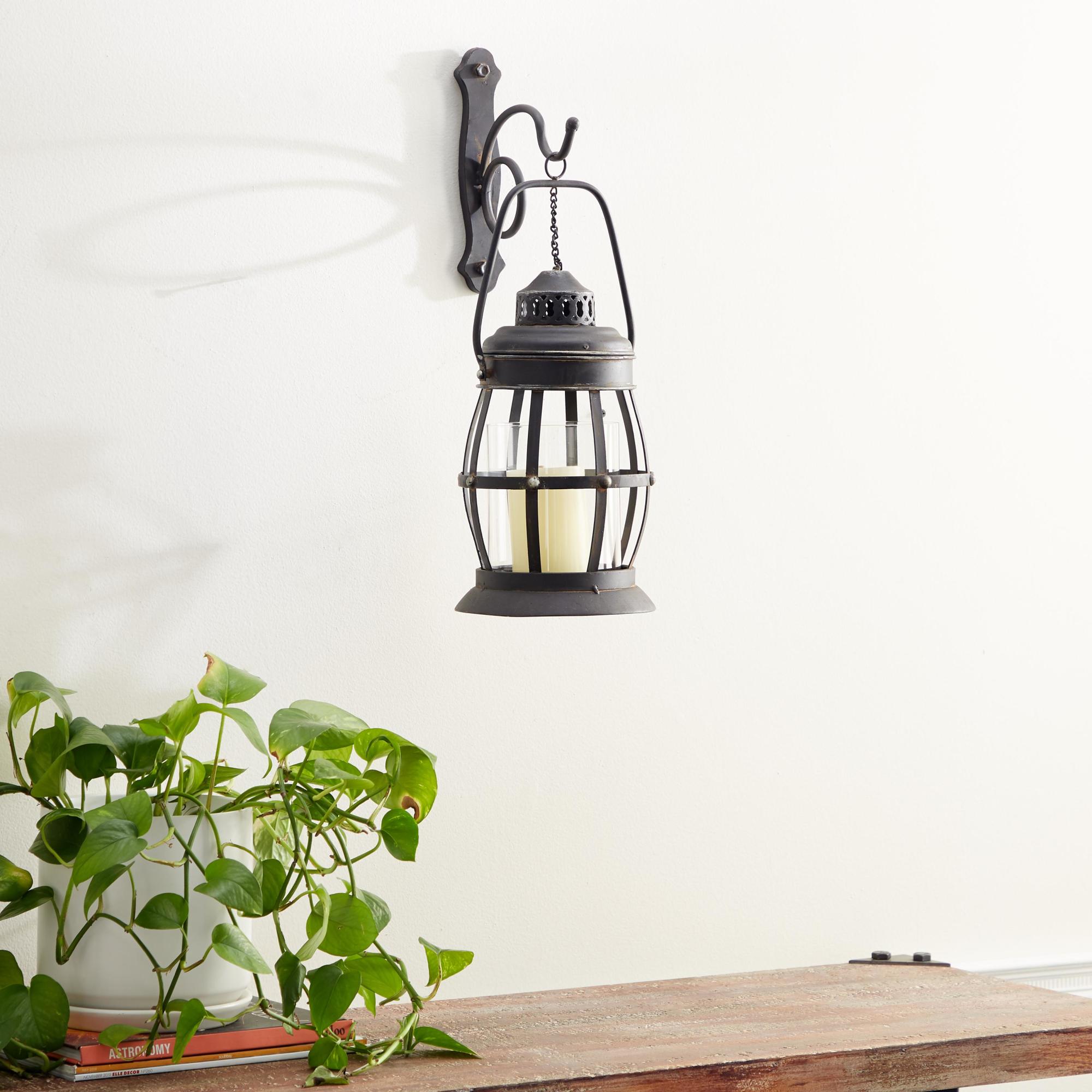 Brown Metal Suspended Pillar Lantern Indoor Outdoor Wall Sconce