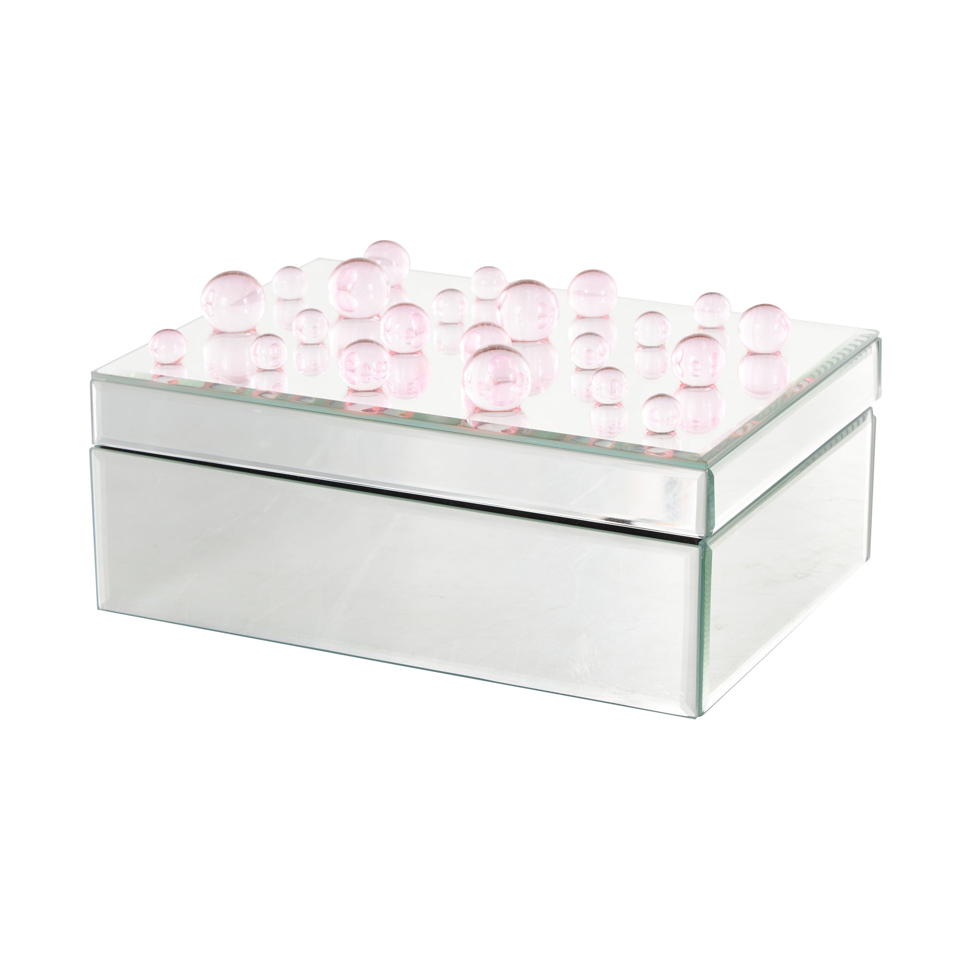 Glass Mirrored Decorative Jewelry Box with Pink Bubble Textured Balls