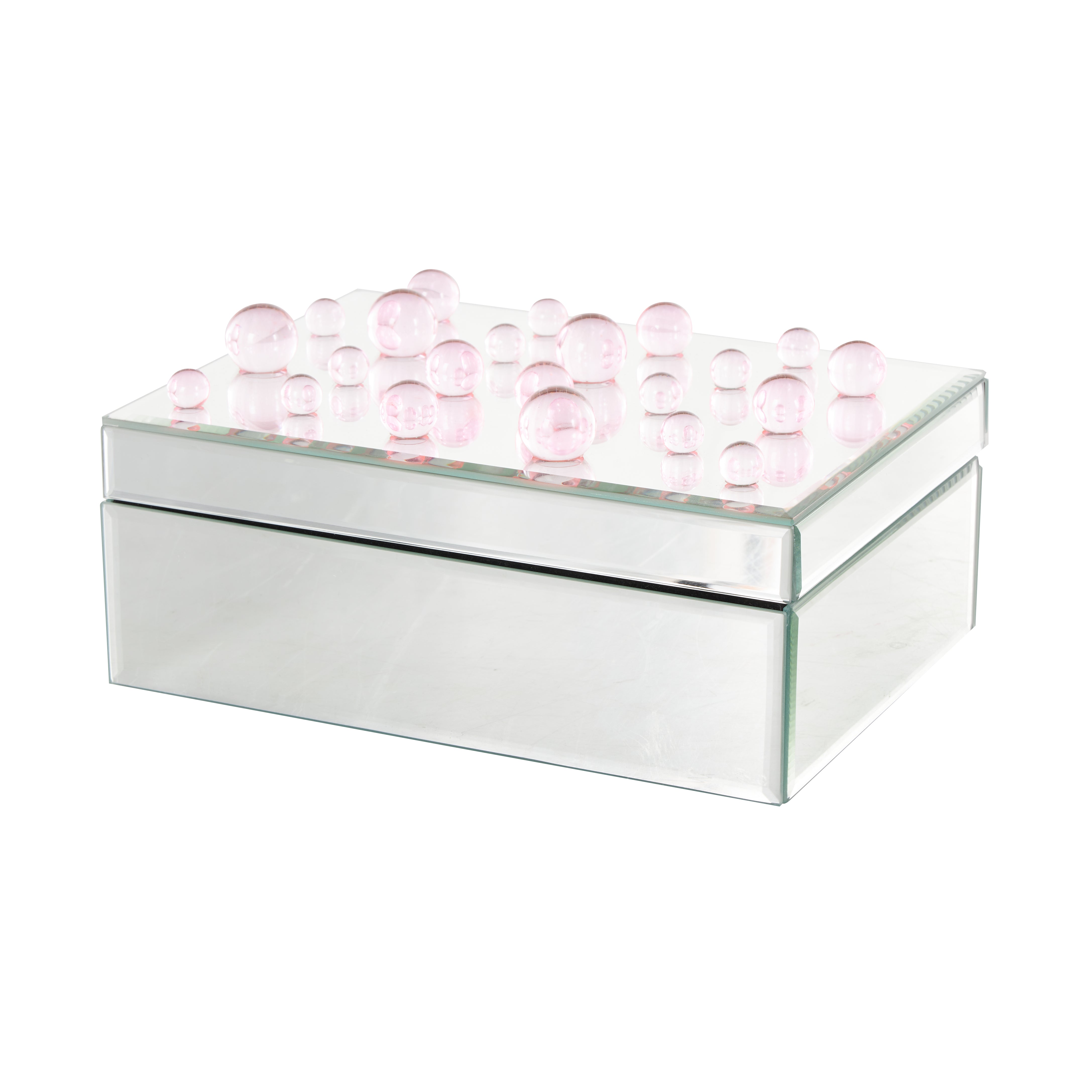 Glass Mirrored Decorative Jewelry Box with Pink Bubble Textured Balls