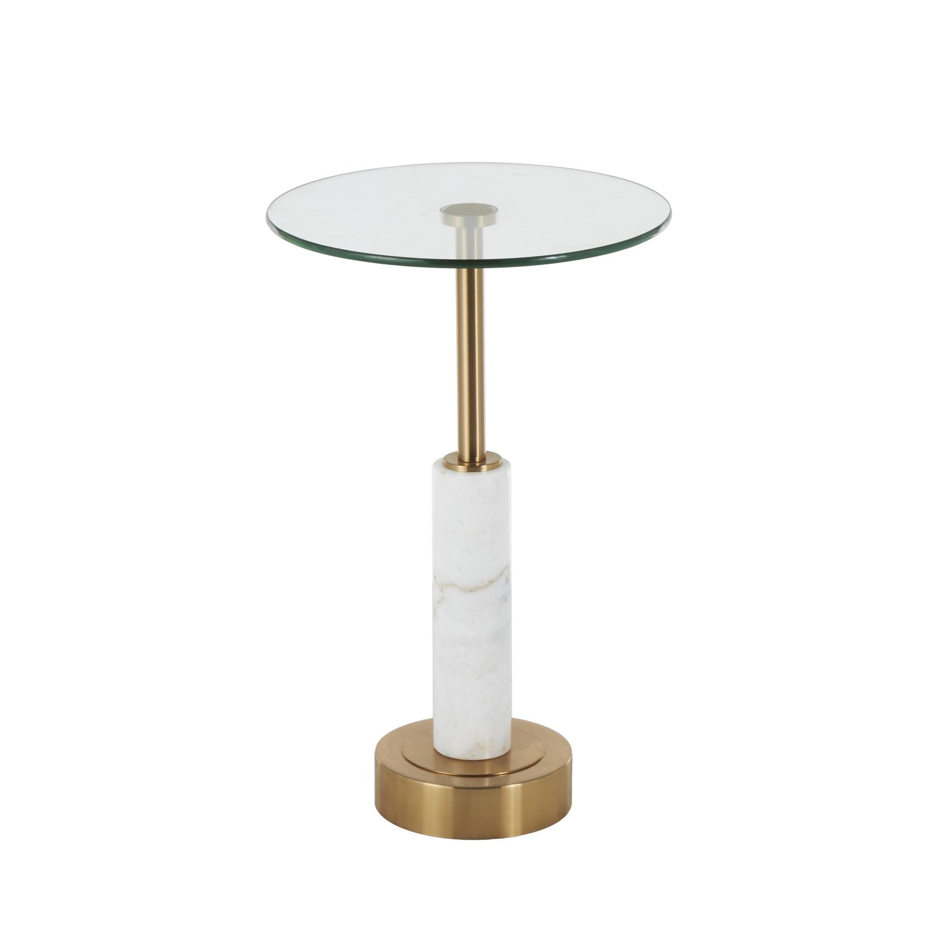 Marble Round Side End Accent Table with Silver Metal Rod and Base