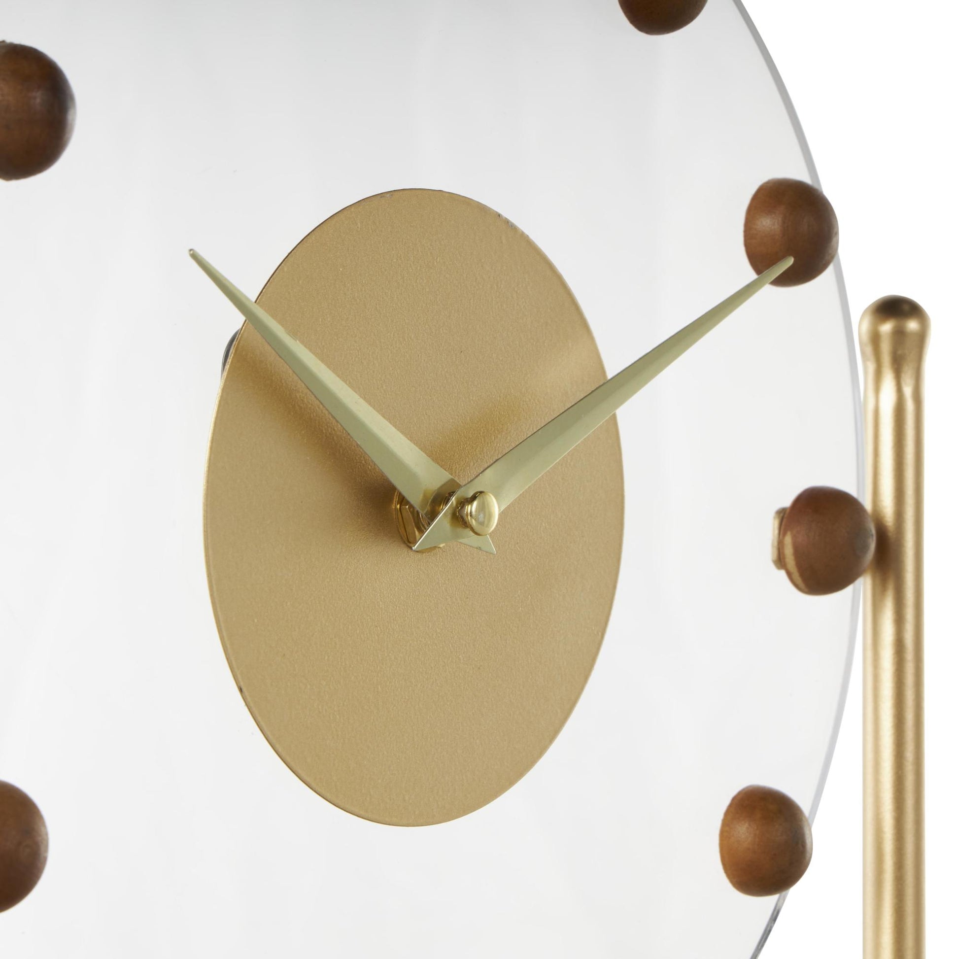 Metal Acrylic Face Decorative Clock with Wood Ball Accents 11" x 3" x 11"