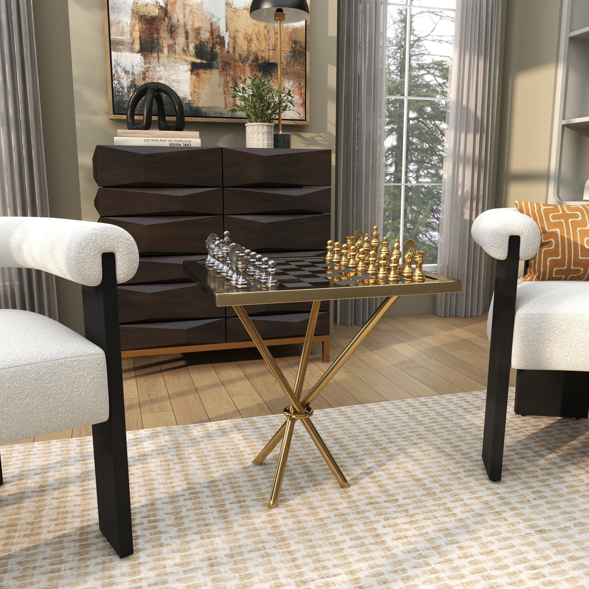 Chess Aluminum Metal Table Home Decor Game Set 22" x 22" x 25"