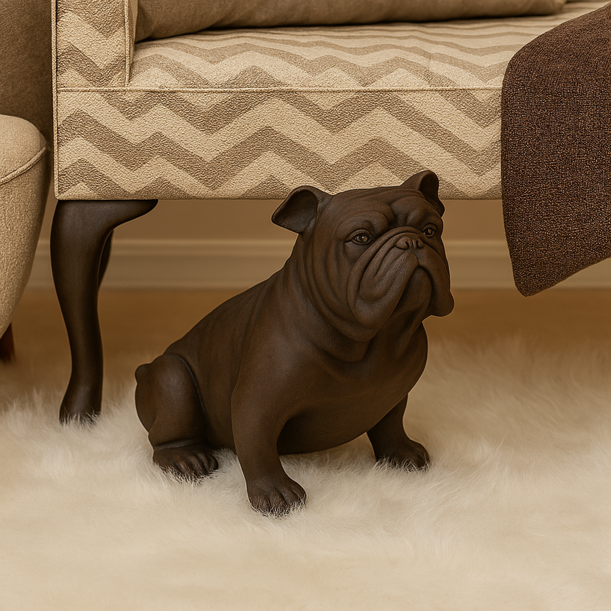 Bulldog Brown Polystone Weathered Sitting Decorative Sculpture