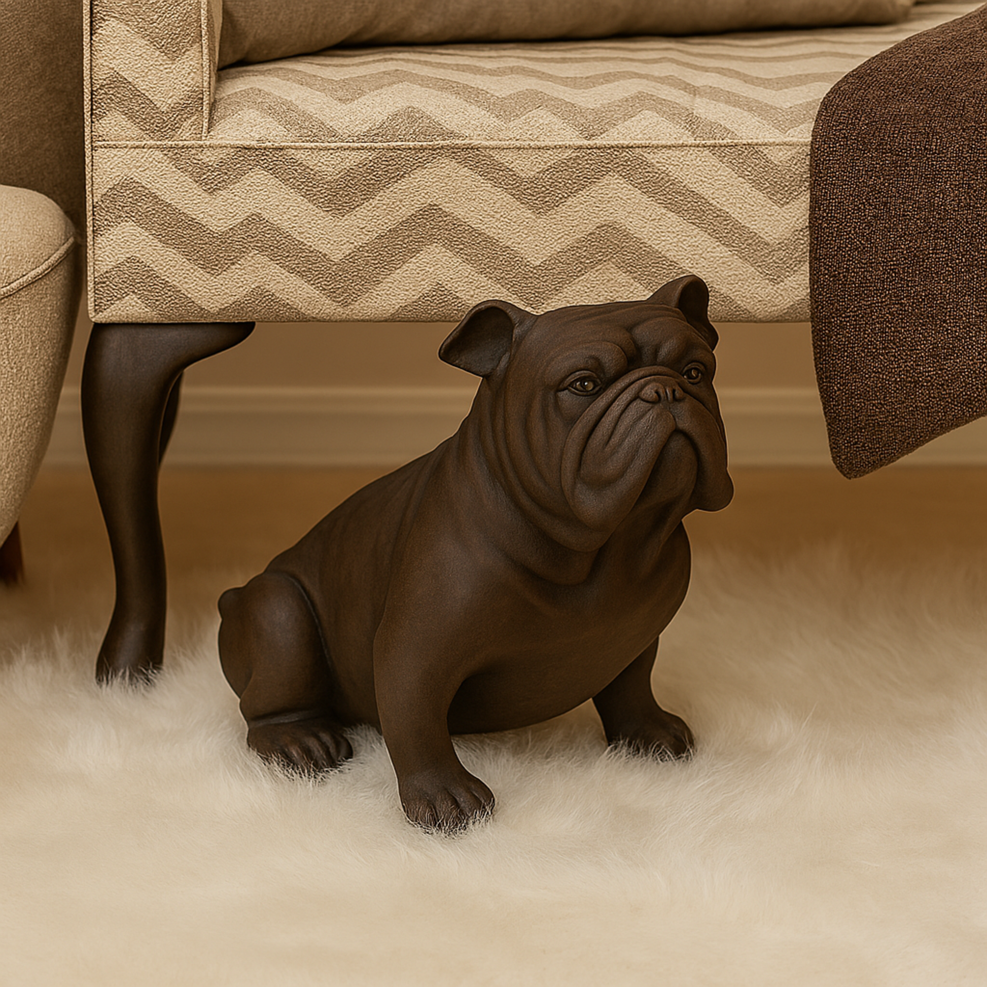 Bulldog Brown Polystone Weathered Sitting Decorative Sculpture