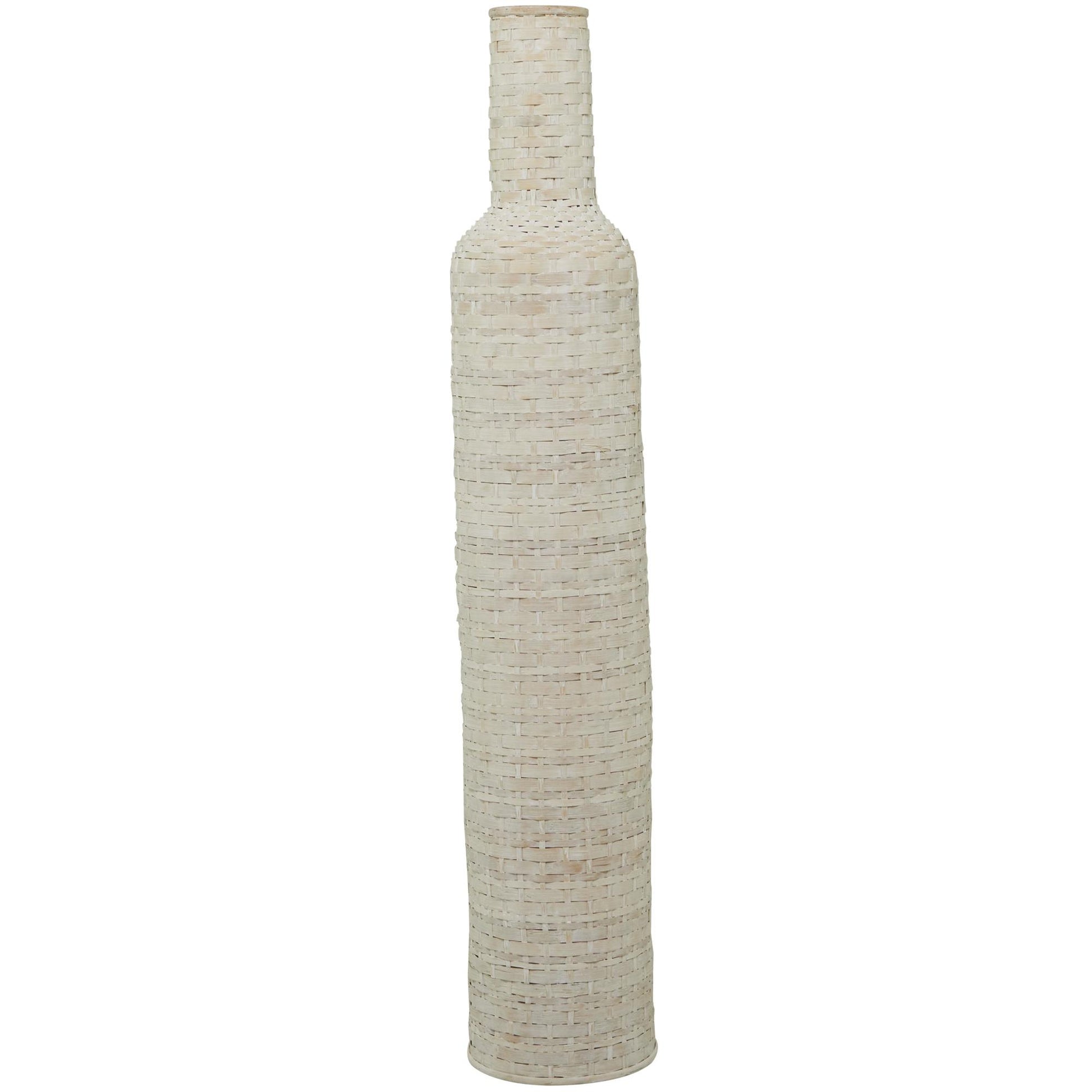 White Bamboo Wood Tall Woven Floor Decorative Vase