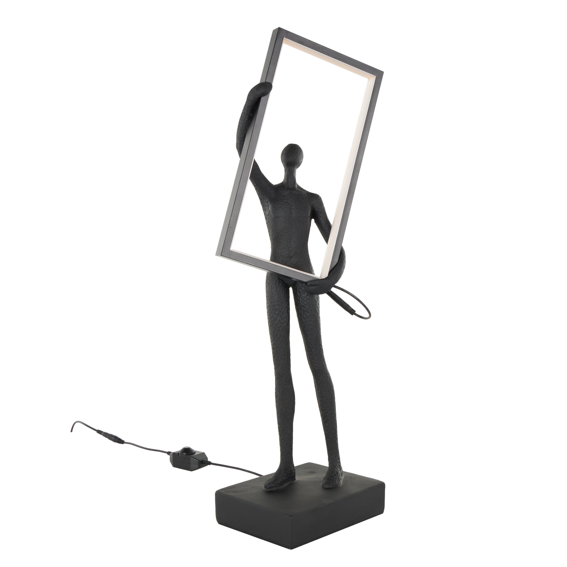 People Black Resin Concaved Room Table Lamp with Rectangular Frame and Copper Shadings