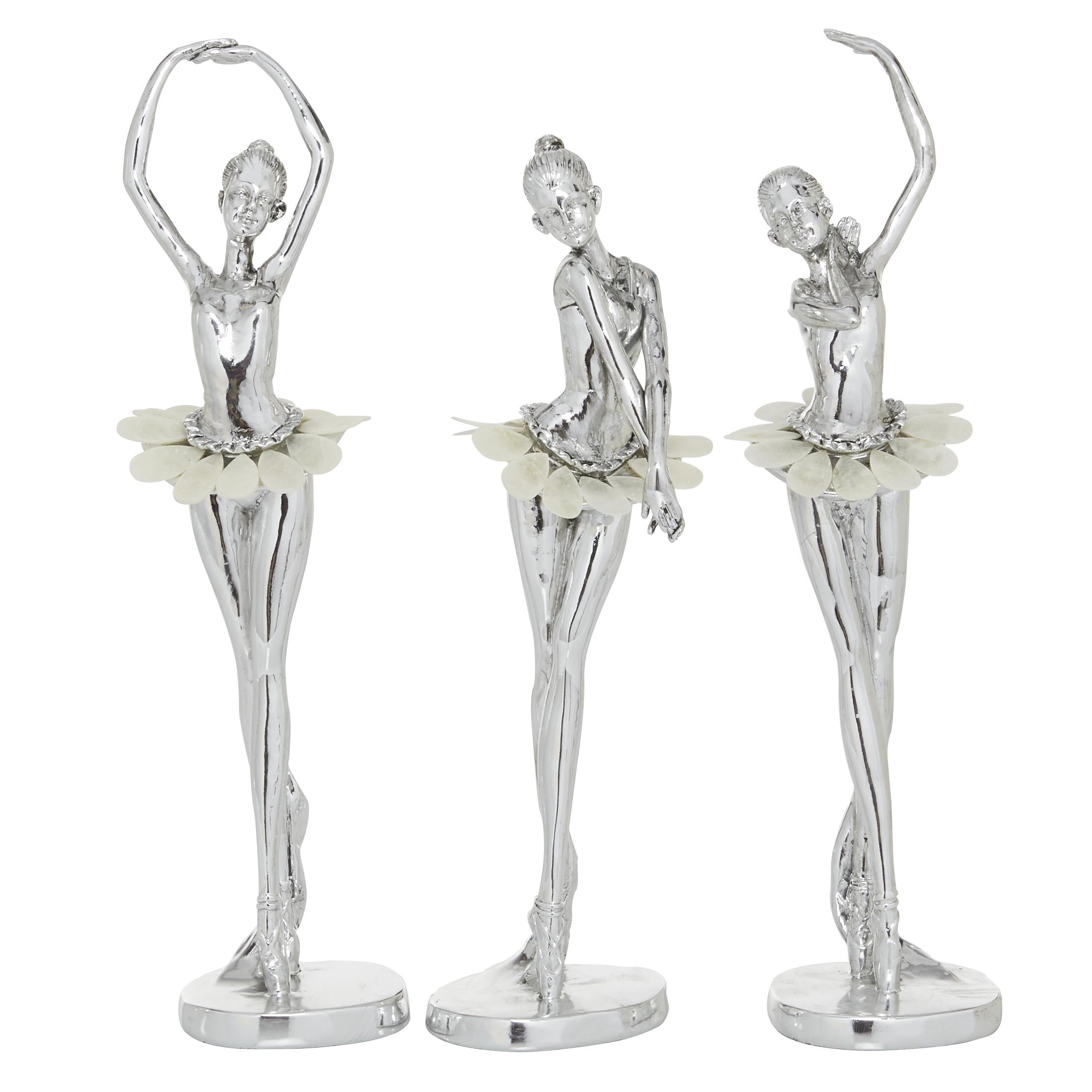Set of 3 Dancer Polystone Decorative Sculpture with Capiz Inlay Set of 3 12", 12", 11"H