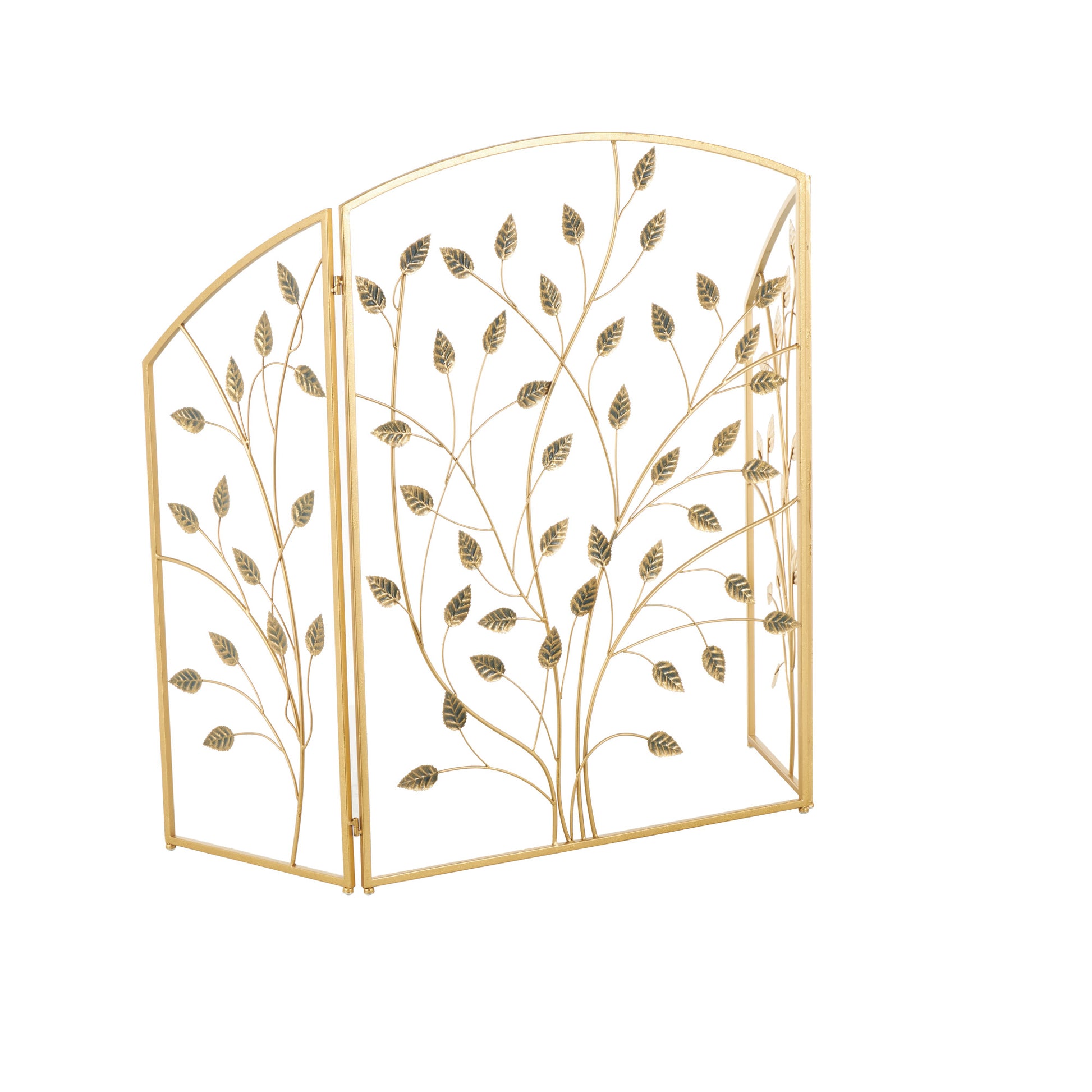 Leaf Gold Metal Foldable 3 Panel Living Room Fireplace Screen