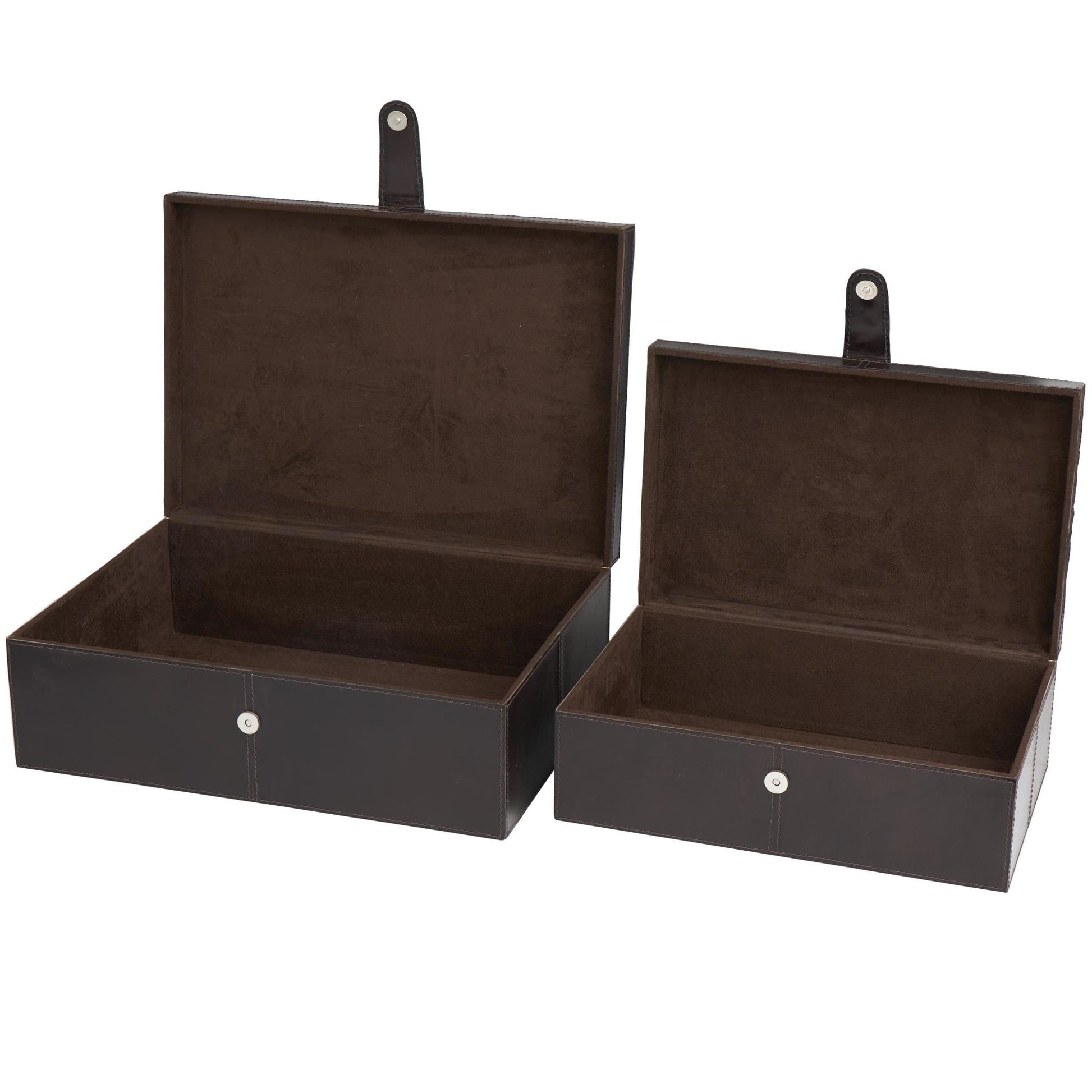 Set of 2 Leather Handmade Cowhide Storage Decorative Box with Stitching Detail
