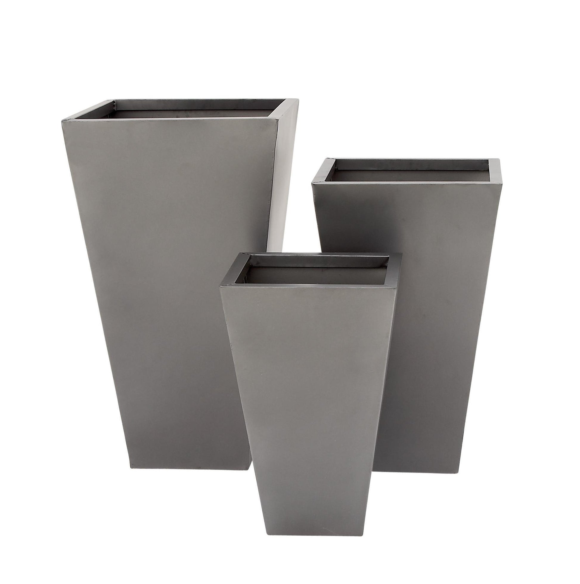 Set of 3 Geometric Metal Light Weight Indoor Outdoor Planter with Tapered Base