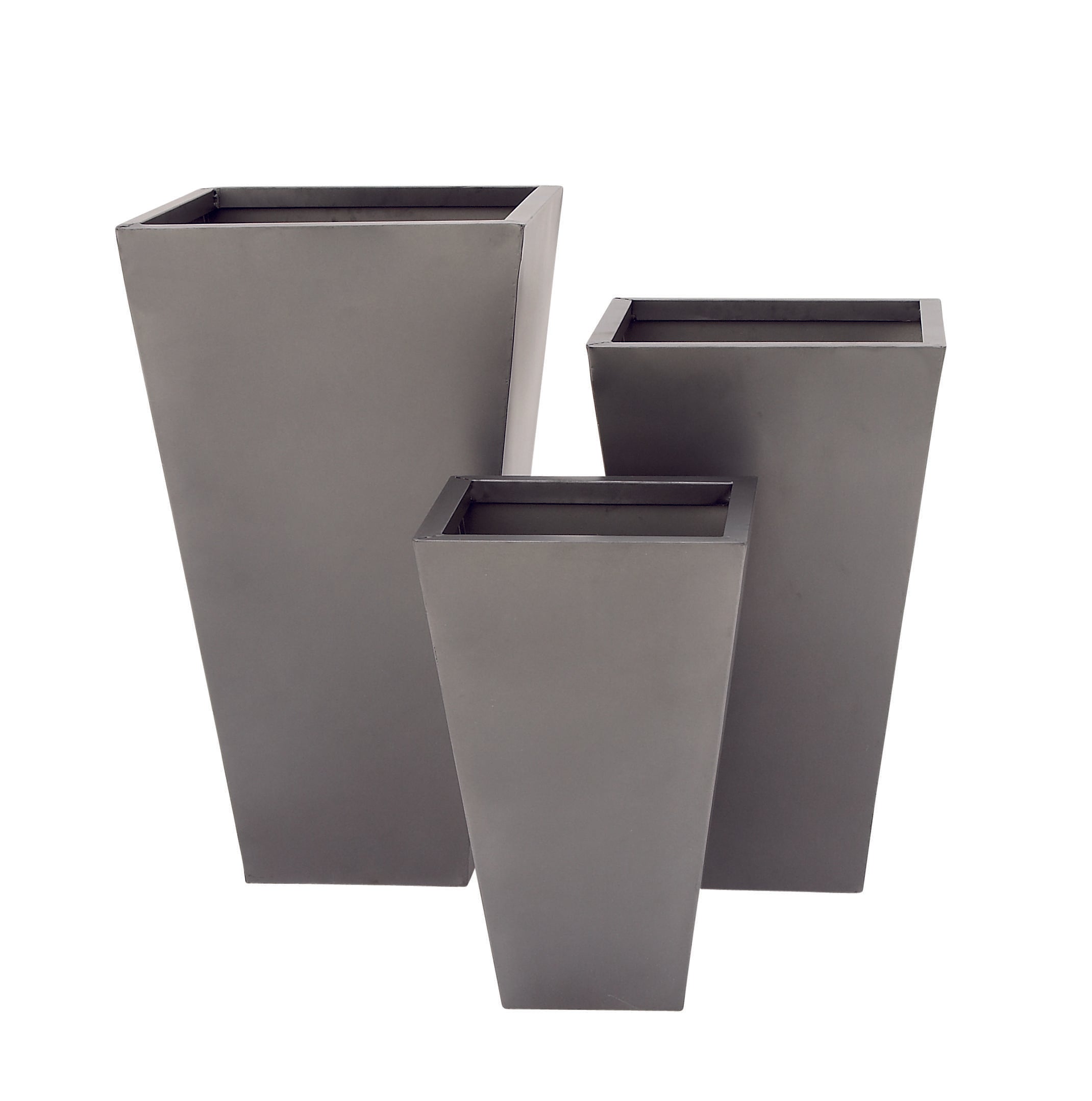 Set of 3 Geometric Metal Light Weight Indoor Outdoor Planter with Tapered Base
