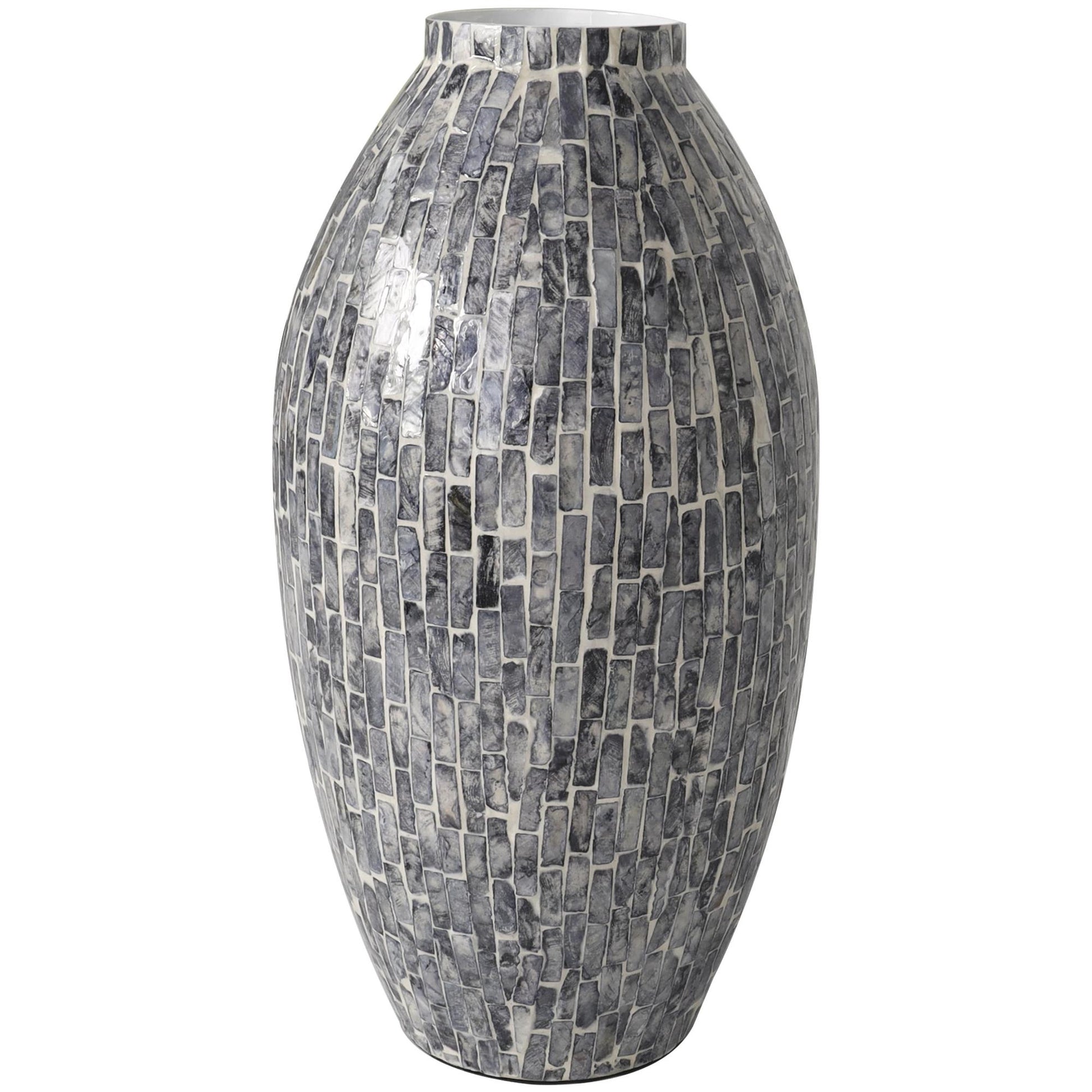 Gray Mother of Pearl Shell Handmade Mosaic Inspired Decorative Vase
