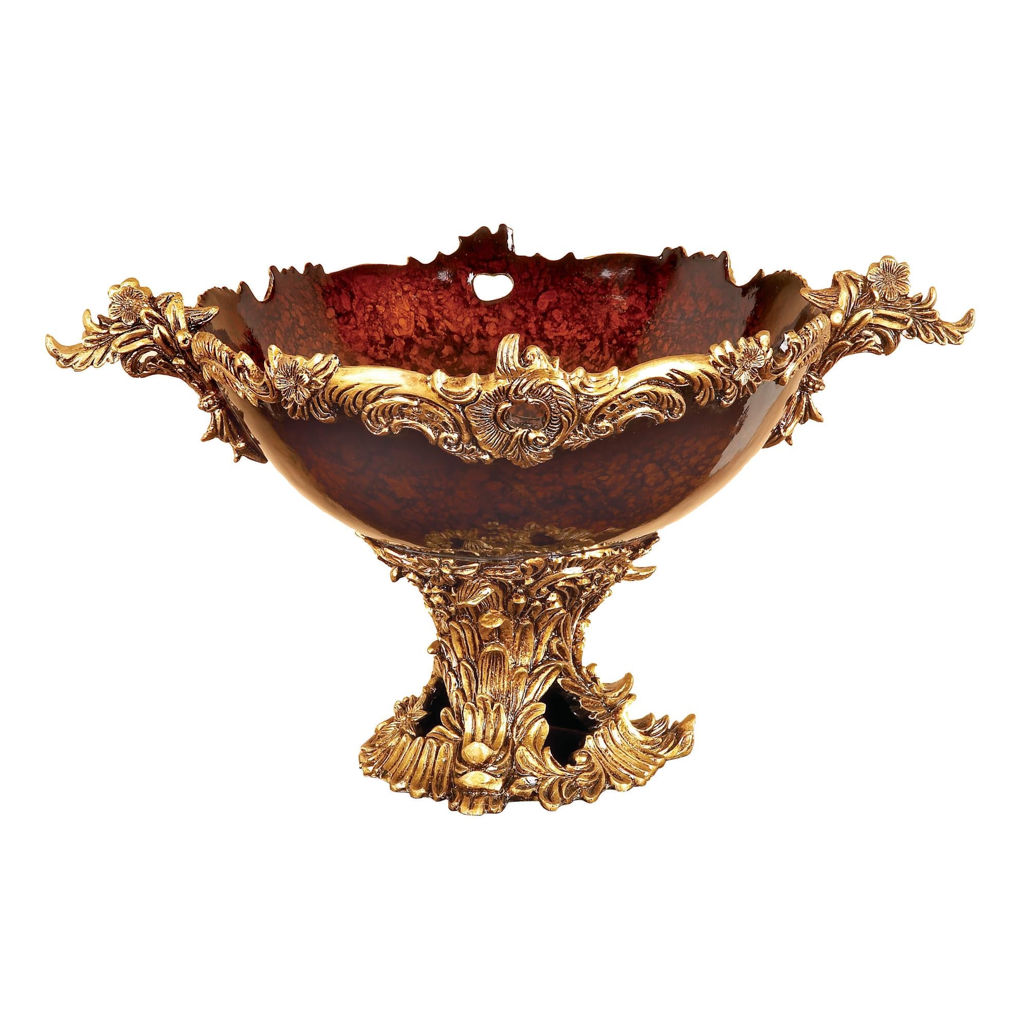 Leaf Gold Polystone Intricately Carved Arabesque Large Decorative Bowl