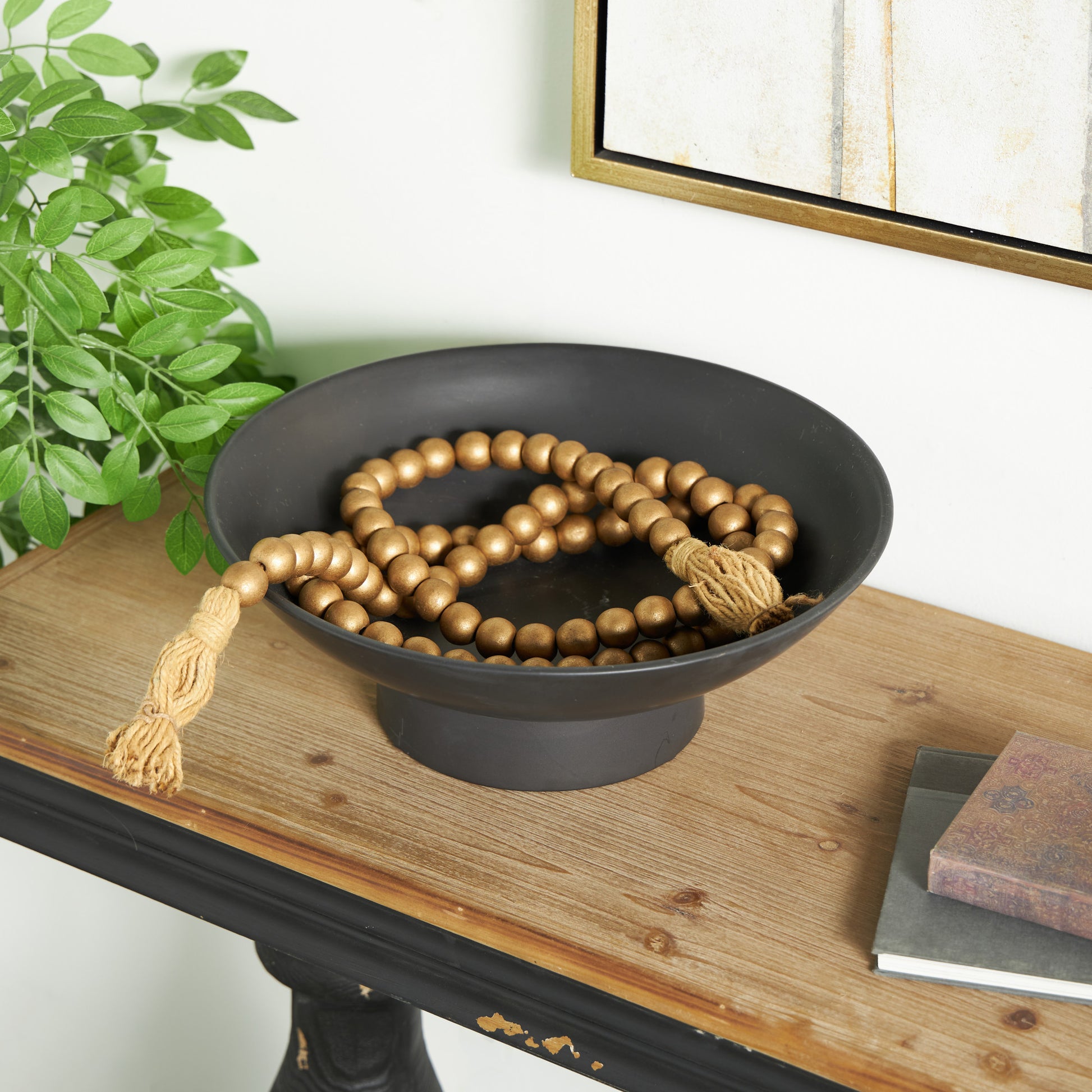 Mango Wood Handmade Round Long Carved Beaded Garland with Tassel