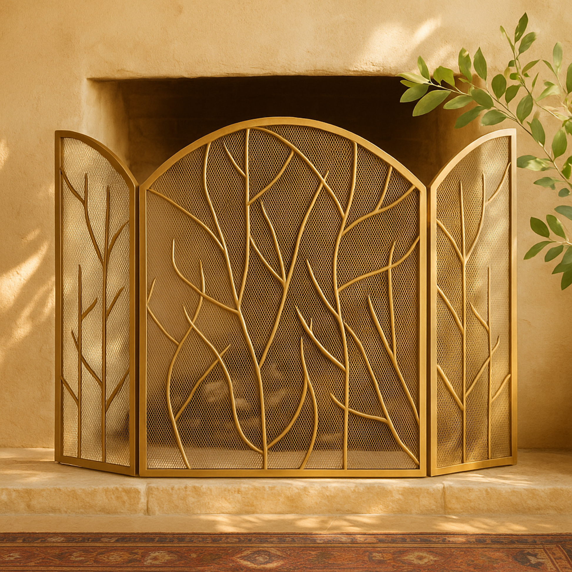 Tree Metal Branch Panel Living Room Fireplace Screen with Mesh Netting