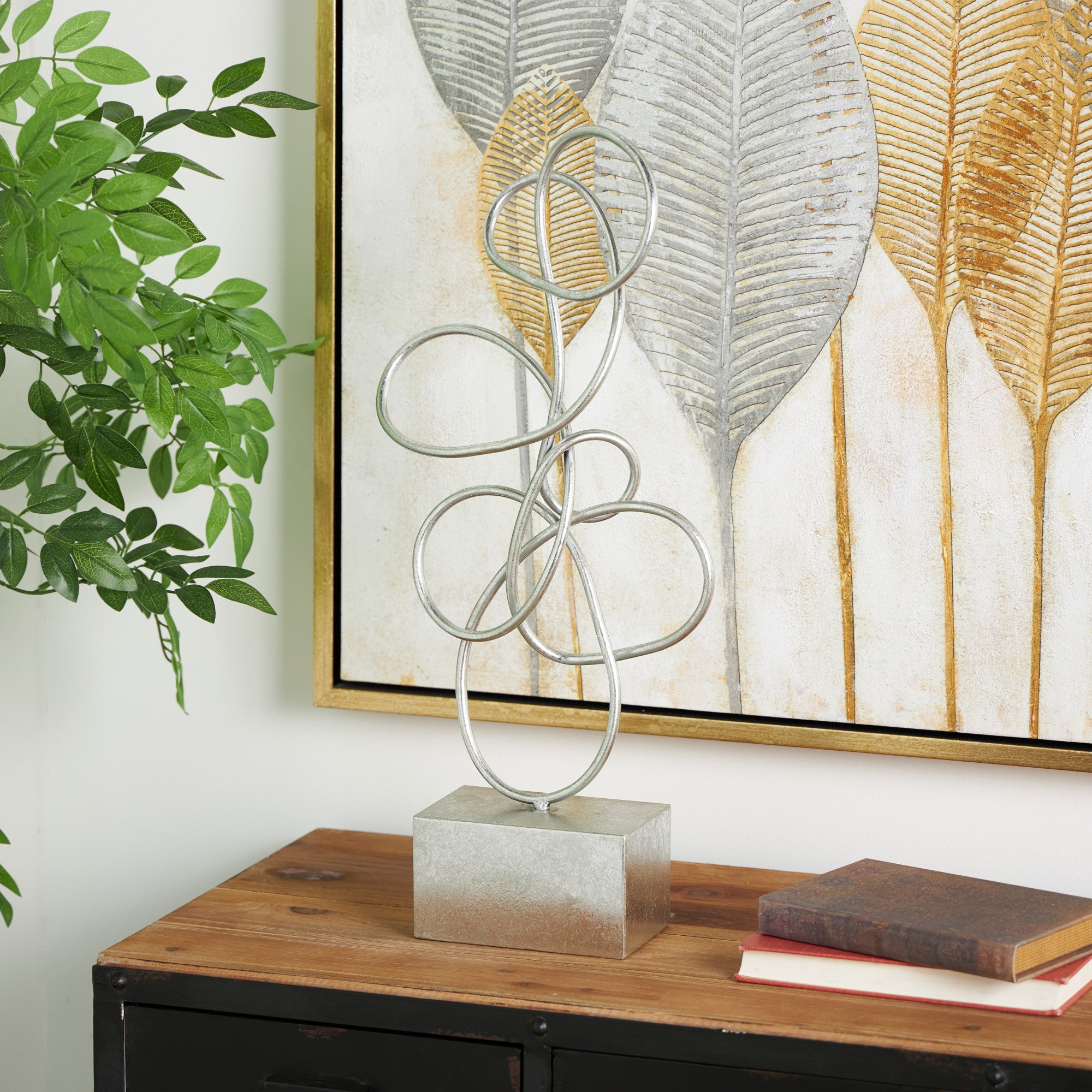 Abstract Silver Metal Swirl Decorative Sculpture