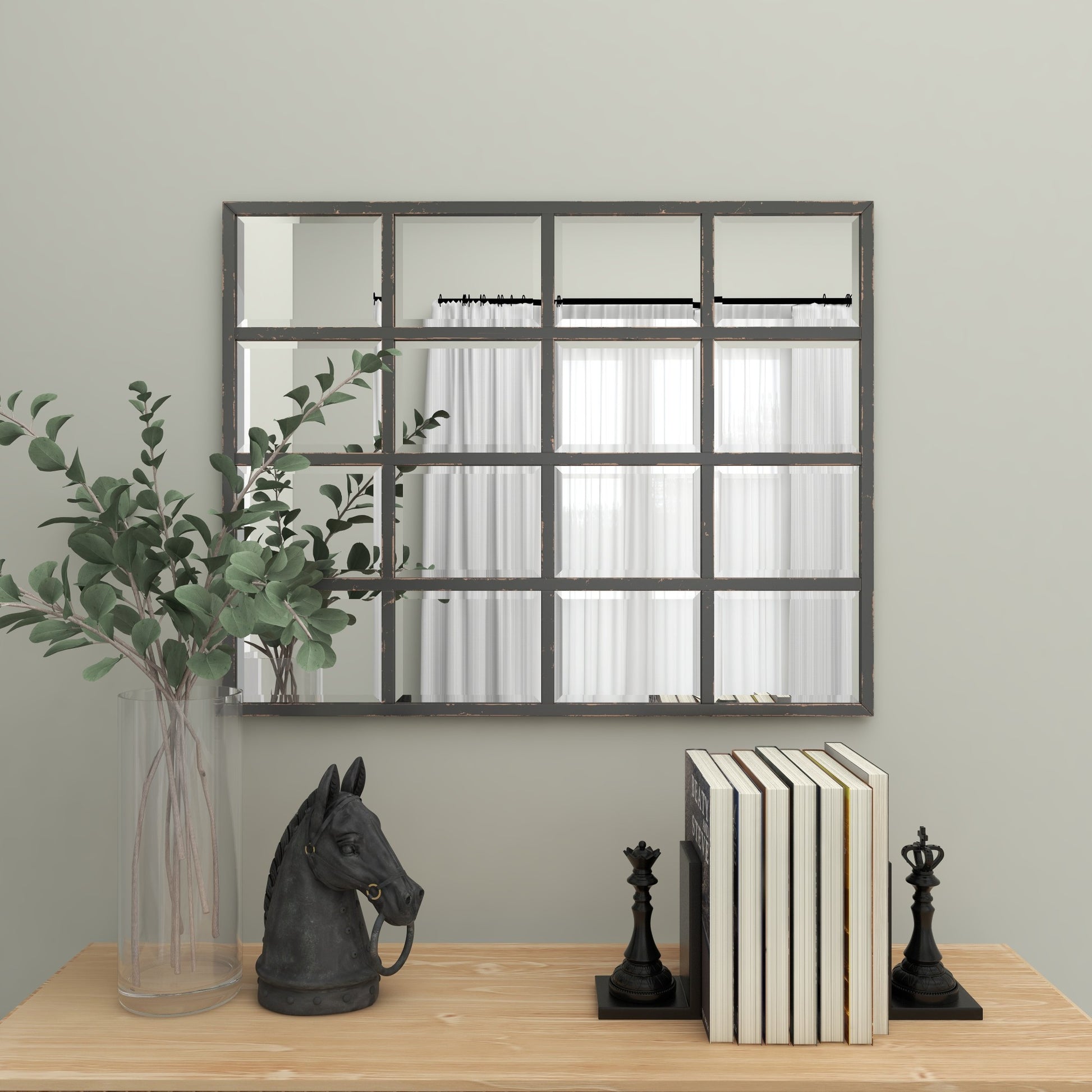 Black Metal Window Pane Inspired Room Wall Mirror